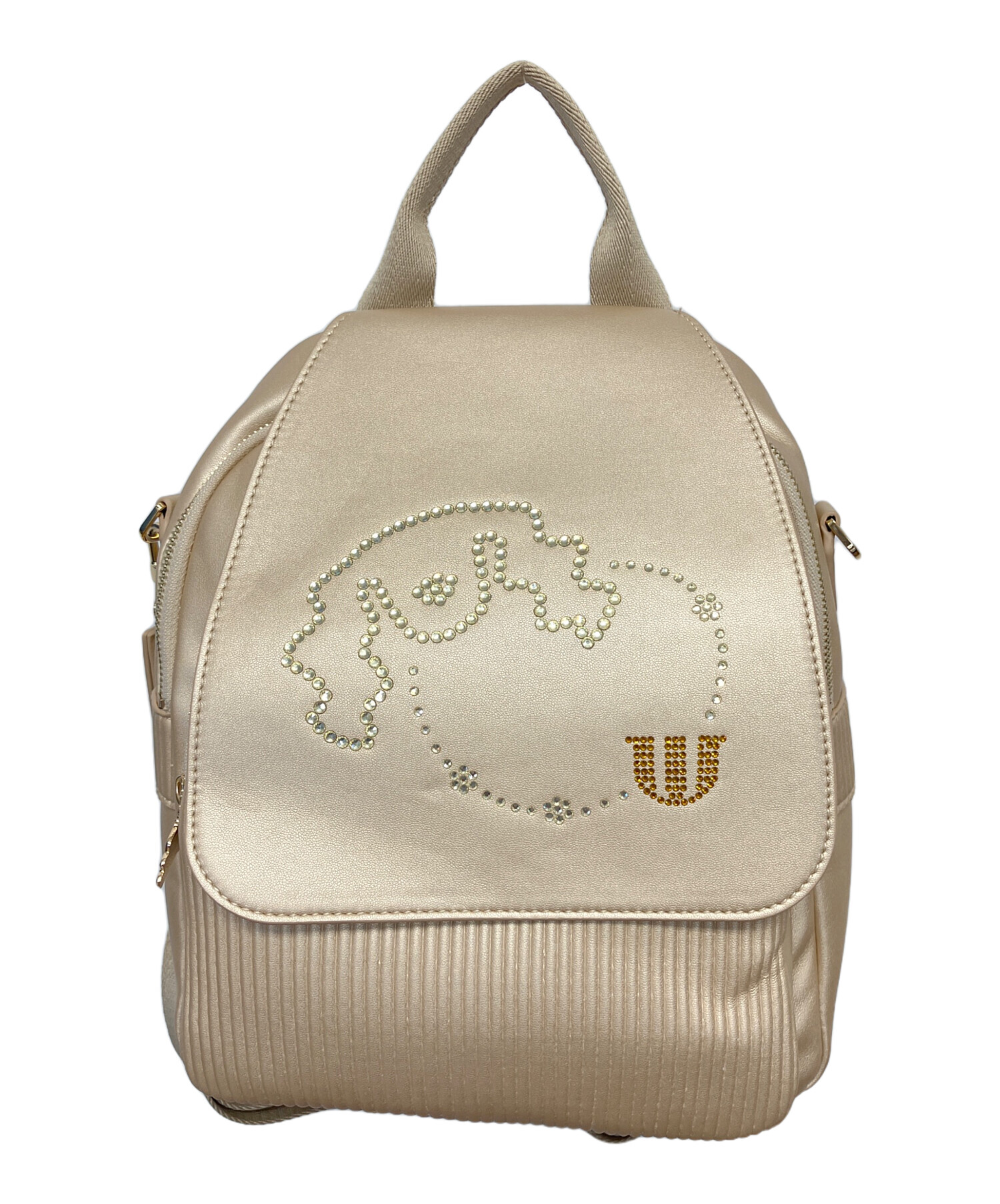 新品 未使用 MUスポーツ デュアルレザービジューロイヤルバックパック ベージュ 中古・古着通販】M U SPORTS (エムユースポーツ) デュアルレザー