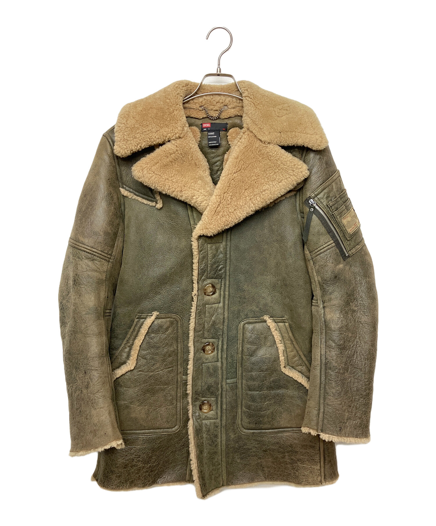 DIESEL ディーゼル 本革 ムートンコート レザージャケット 羊革 中古・古着通販】DIESEL (ディーゼル) ムートンジャケット ブラウン