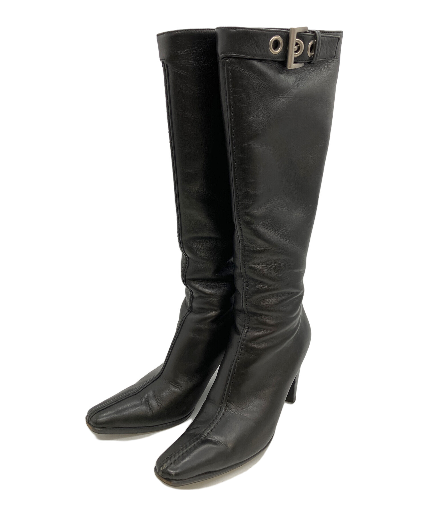 中古・古着通販】PRADA (プラダ) バックルロングブーツ ブラック 