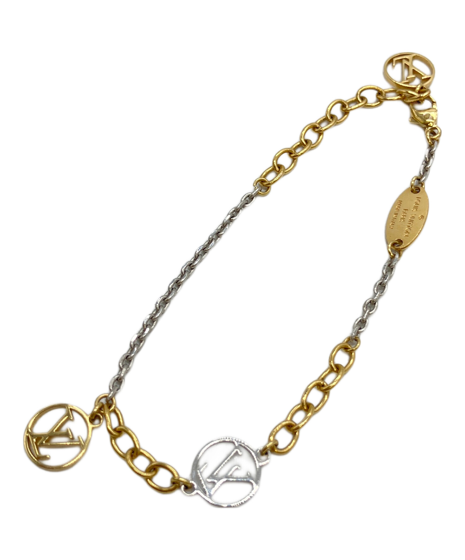 ルイヴィトンブレスレットロゴマニアM68077 LVゴールド シルバー箱保存袋付 中古・古着通販】LOUIS VUITTON (ルイ ヴィトン) M68077 ロゴマニア