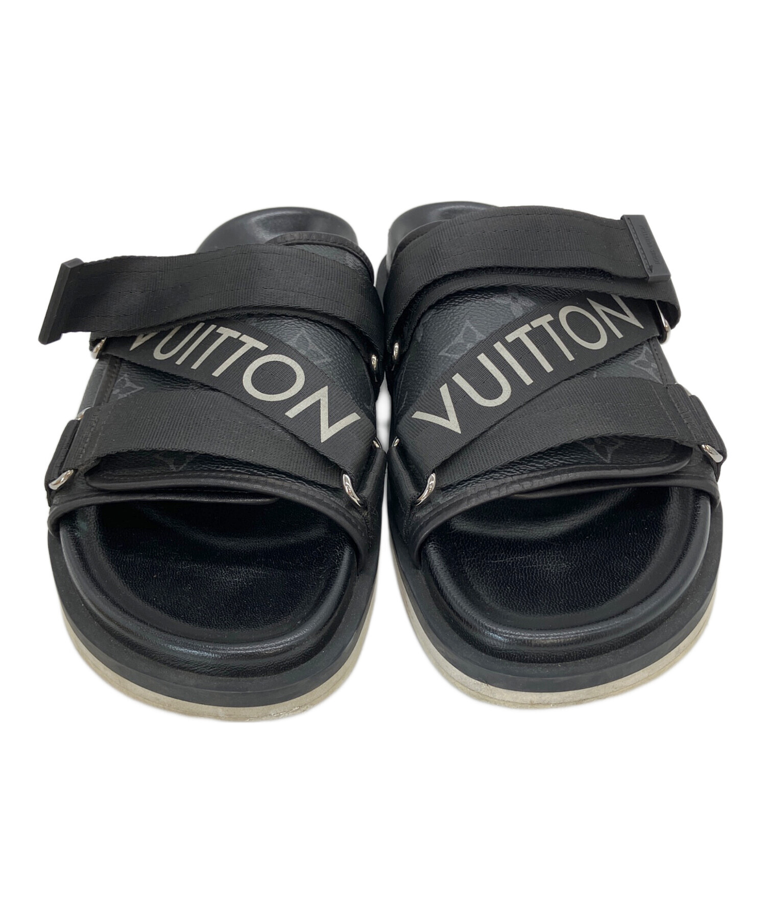 LOUIS VUITTON サンダル ブラック サイズ8 中古・古着通販】LOUIS VUITTON (ルイ ヴィトン) サンダル ブラック