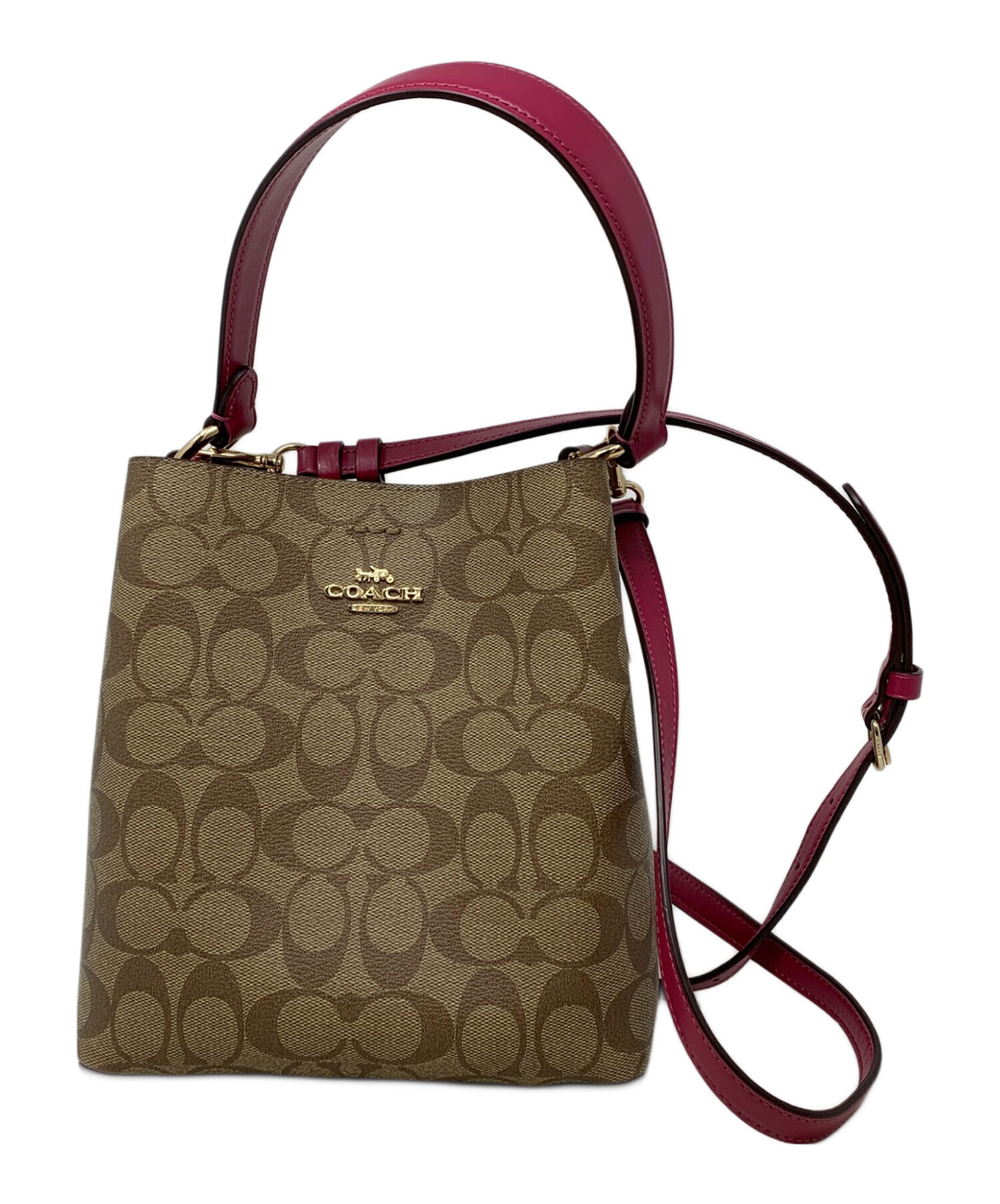 コーチ ワンショルダーバッグ ブラウン ピンク キャンバス レザー 17491 美品 COACH コーチ ショルダーバッグ ワンショルダー ブラウン ピンク