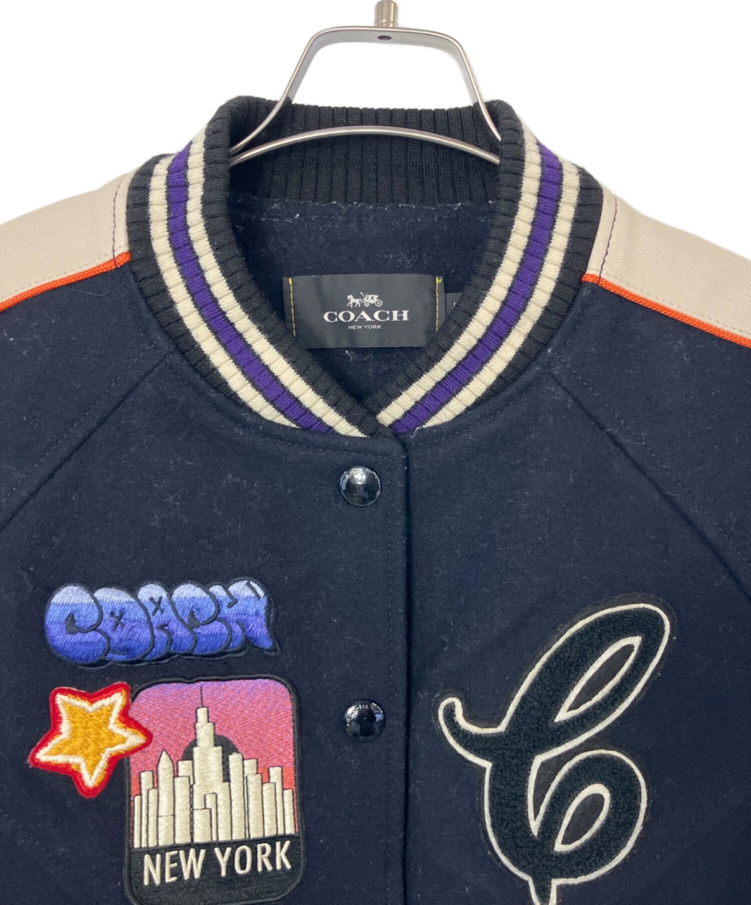 中古・古着通販】COACH (コーチ) COACH スタジャン ネイビー×ホワイト