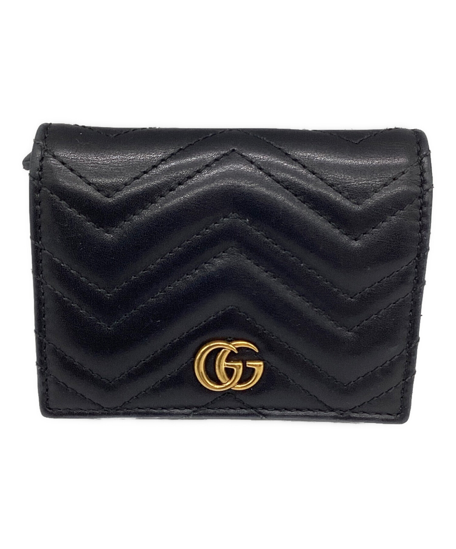 GUCCI GG マーモント コンパクトウォレット 黒 中古・古着通販】GUCCI (グッチ) GGマーモント コンパクトウォレット