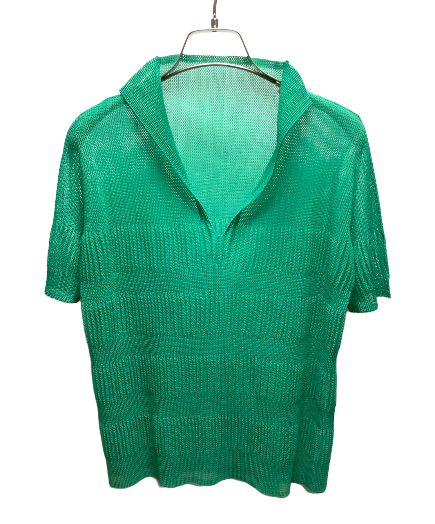 PLEATS PLEASE プリーツプリーズ 半袖 カットソー 襟付きグリーン 中古・古着通販】PLEATS PLEASE (プリーツプリーズ) 半袖カットソー