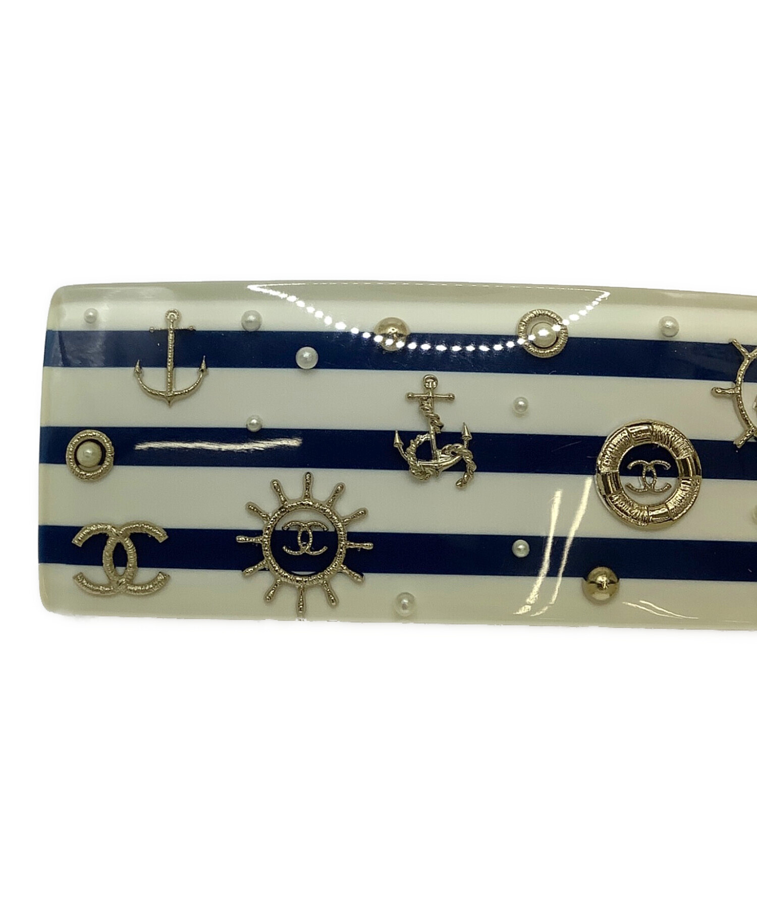 【希少】◇CHANEL シャネル ヘアクリップ ヴィンテージ 中古・古着通販】CHANEL (シャネル) ヘアクリップ ホワイト×ネイビー