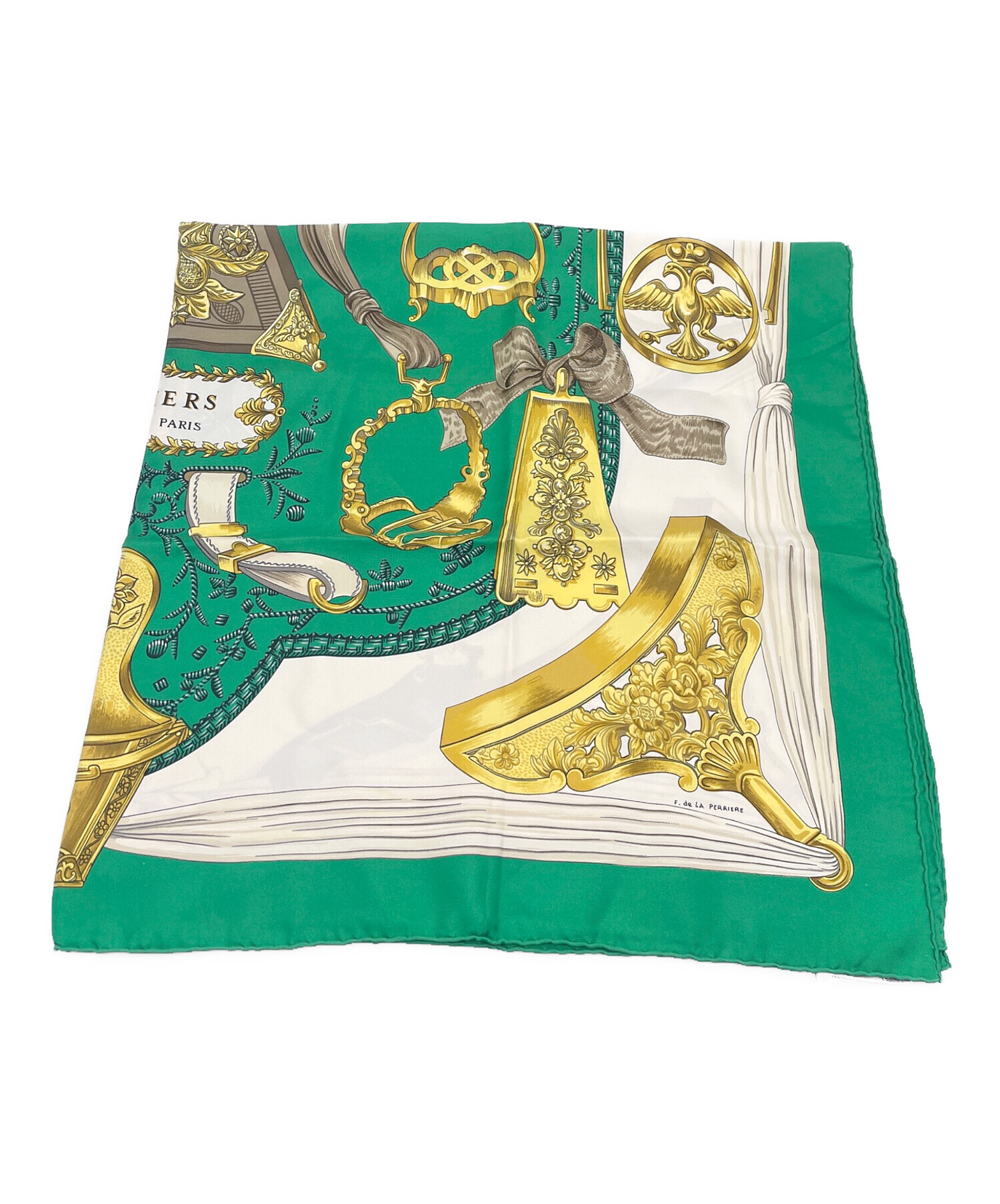 HERMÈS スカーフ 青緑色 金色装飾 中古・古着通販】HERMES (エルメス) スカーフ グリーン｜ブランド