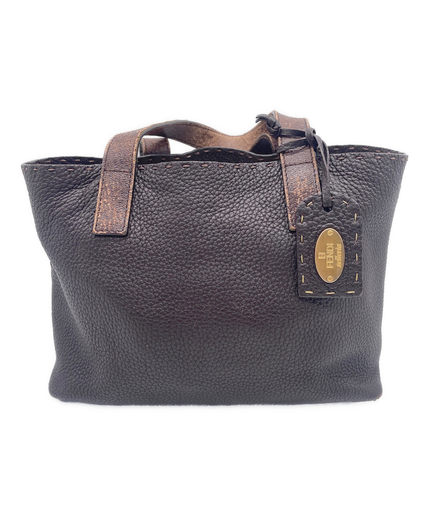 中古・古着通販】FENDI (フェンディ) レザーハンドバッグ ブラウン 