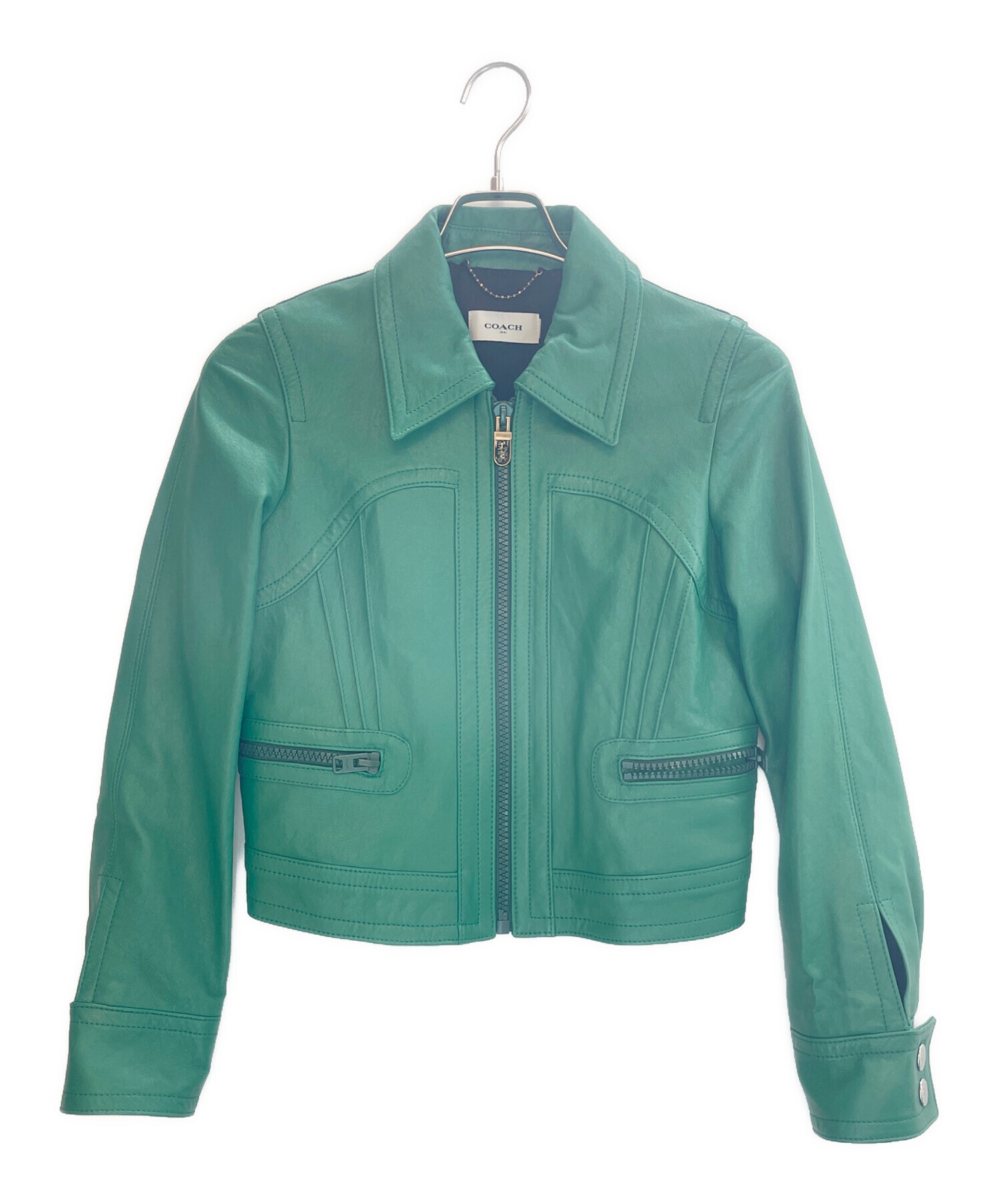コーチ　グリーン レザー ジャケット 中古・古着通販】COACH (コーチ) ジャケット グリーン サイズ:サイズ