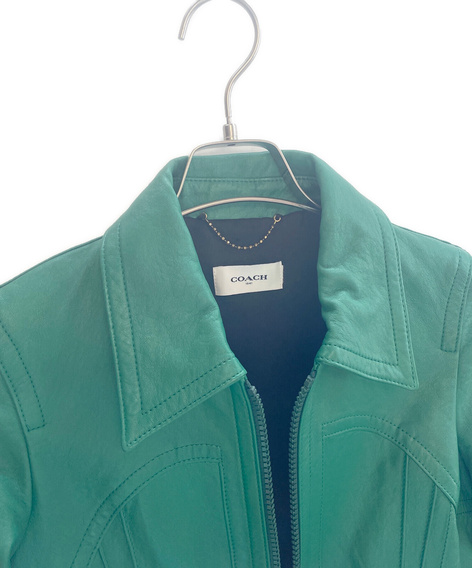 コーチ　グリーン レザー ジャケット 中古・古着通販】COACH (コーチ) ジャケット グリーン サイズ:サイズ