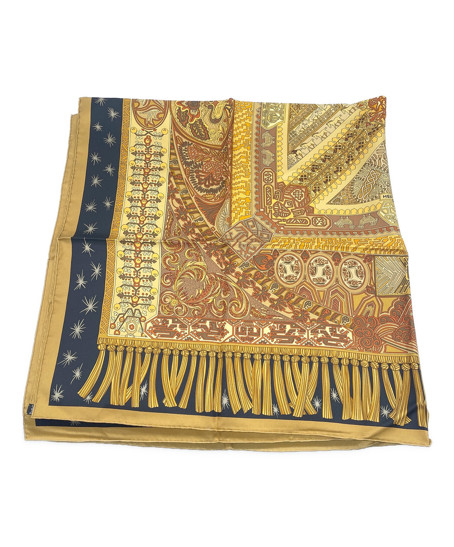 中古・古着通販】HERMES (エルメス) スカーフ ゴールド×ブラック