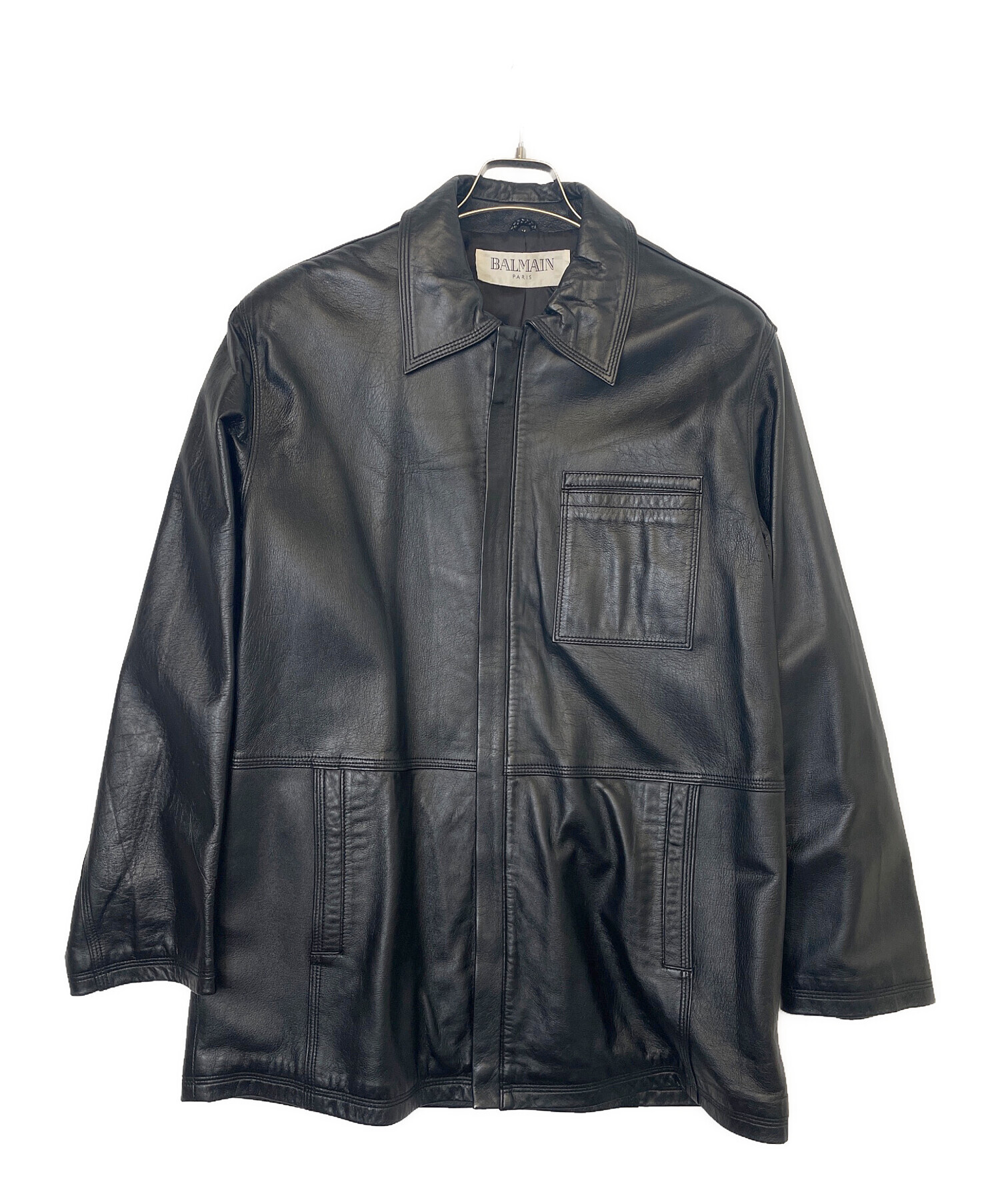 BALMAIN　バルマン　ラムレザージャケット 中古・古着通販】BALMAIN (バルマン) ラムレザージャケット ブラック