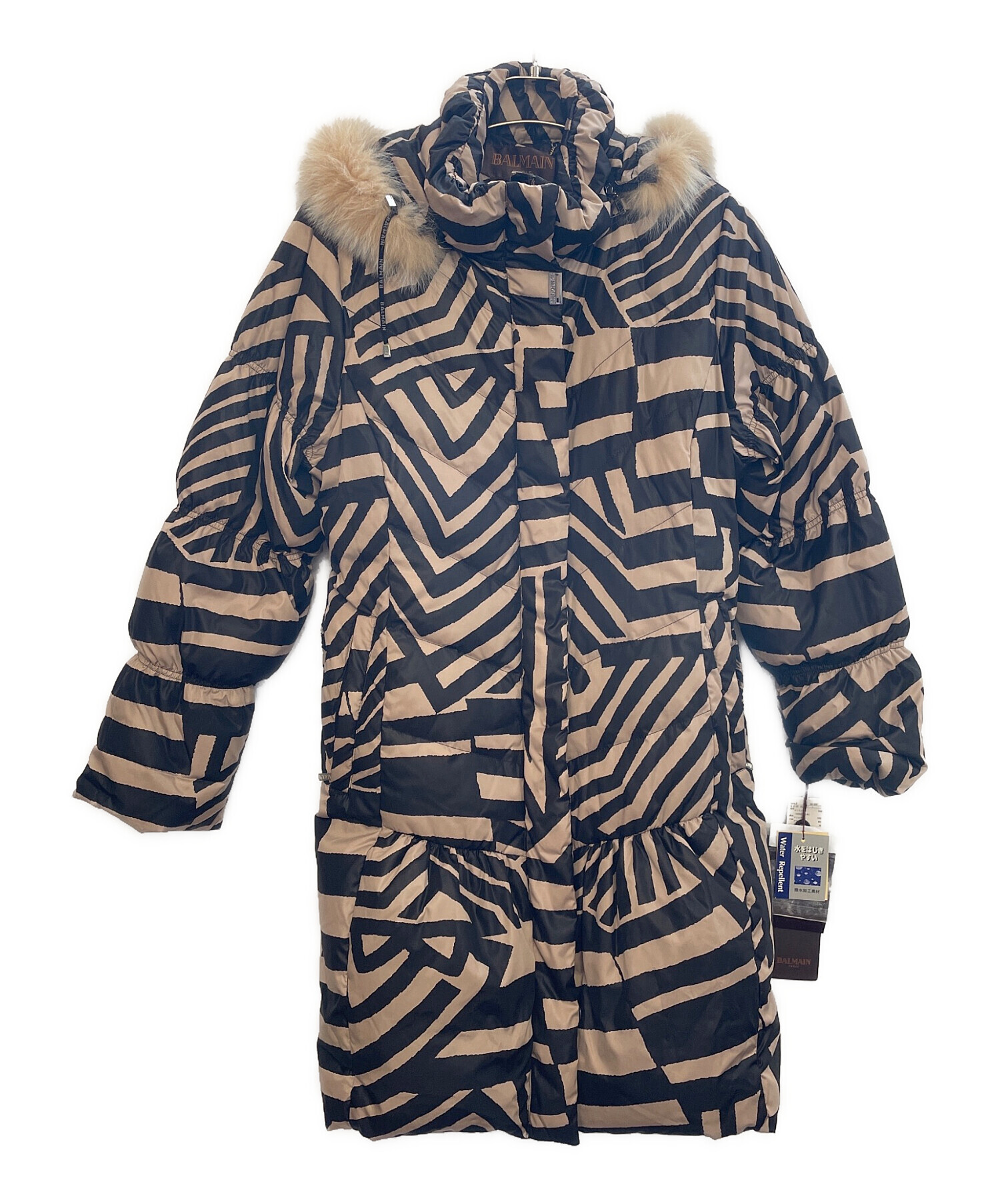 中古・古着通販】BALMAIN (バルマン) ダウンコート ブラック×ベージュ 
