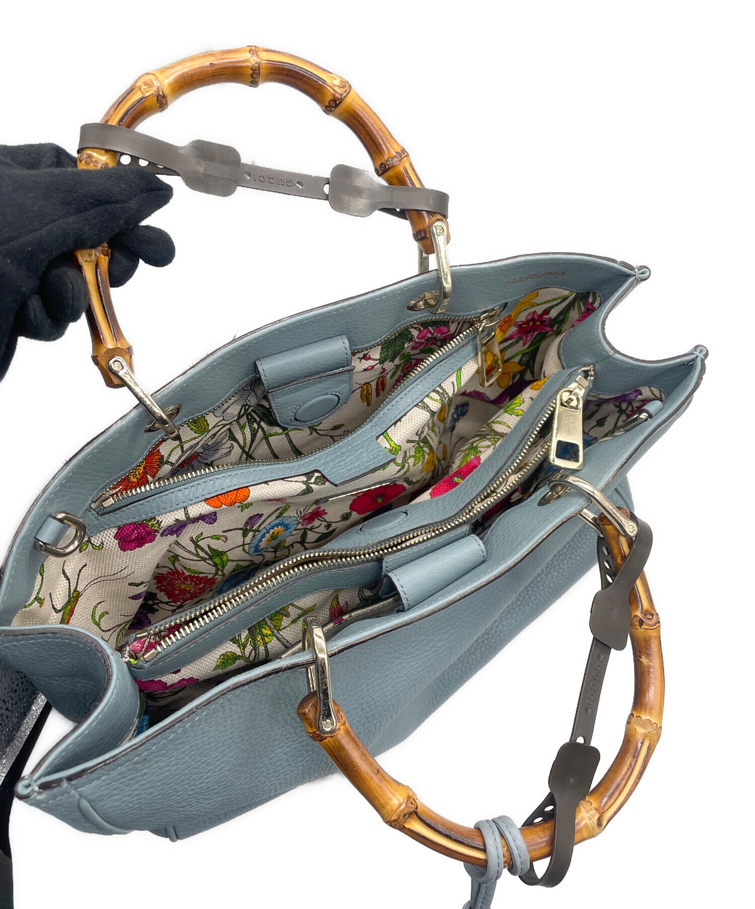 GUCCI グッチ 古本 中古・古着通販】GUCCI (グッチ) ボストンバッグ グレー×ネイビー