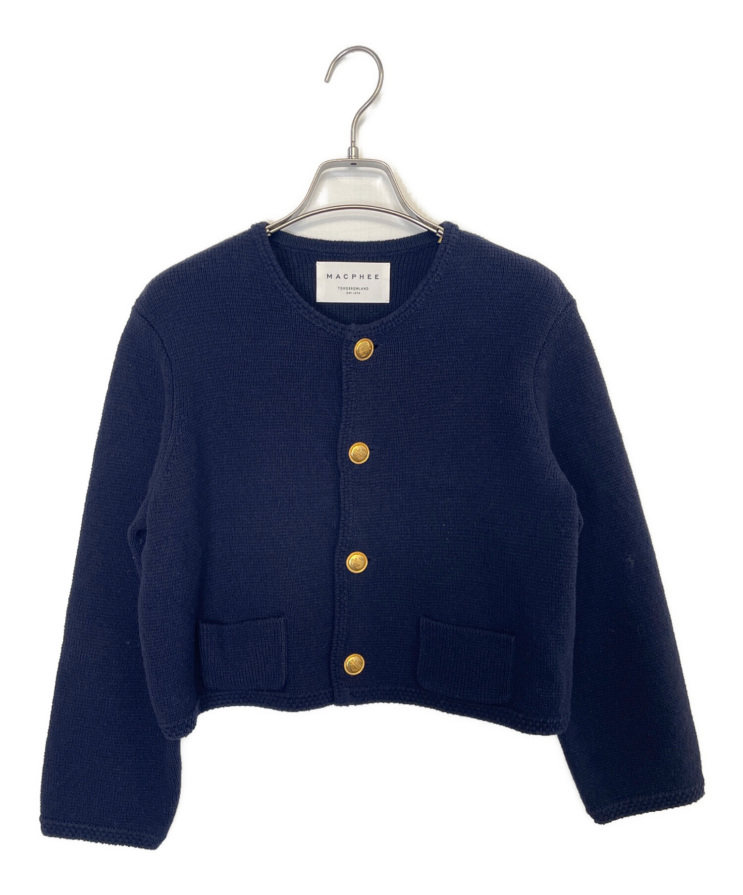 ★新品★MACPHEE ネイビー ノーカラーカーディガン Sサイズ 中古・古着通販】MACPHEE (マカフィー) 厚手カーディガン ネイビー