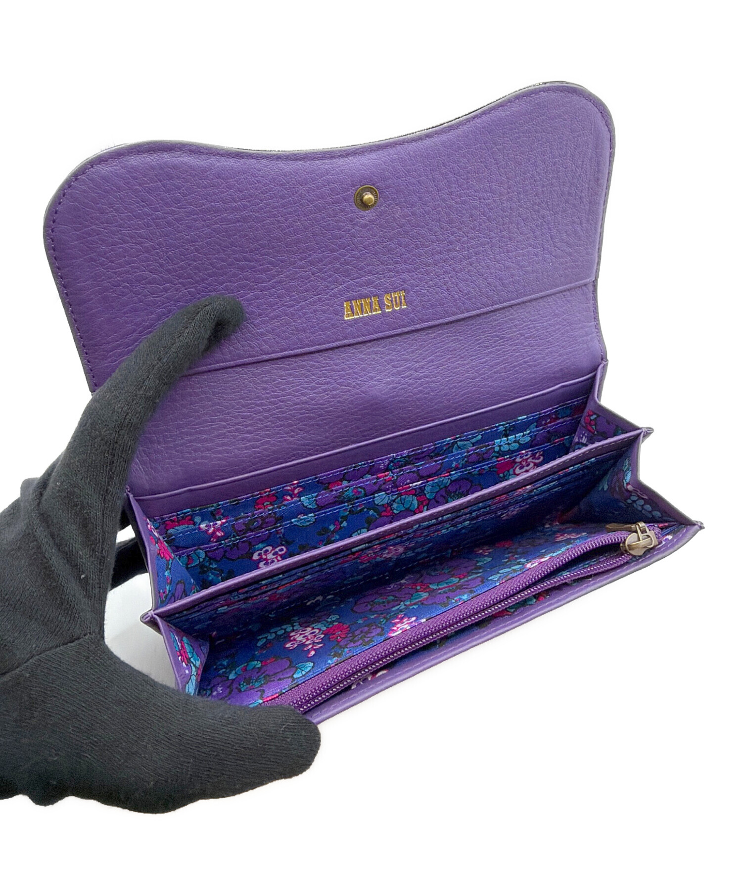 新品未使用 アナスイ 二つ折り財布 パープル 花柄内装 中古・古着通販】ANNA SUI (アナスイ) 長財布 パープル｜ブランド