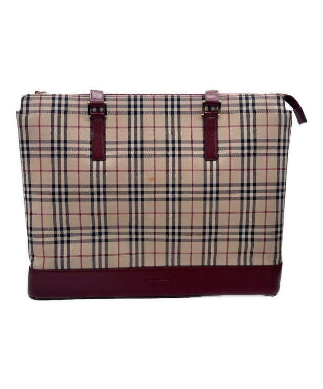 中古・古着通販】BURBERRY (バーバリー) トートバッグ ベージュ×レッド