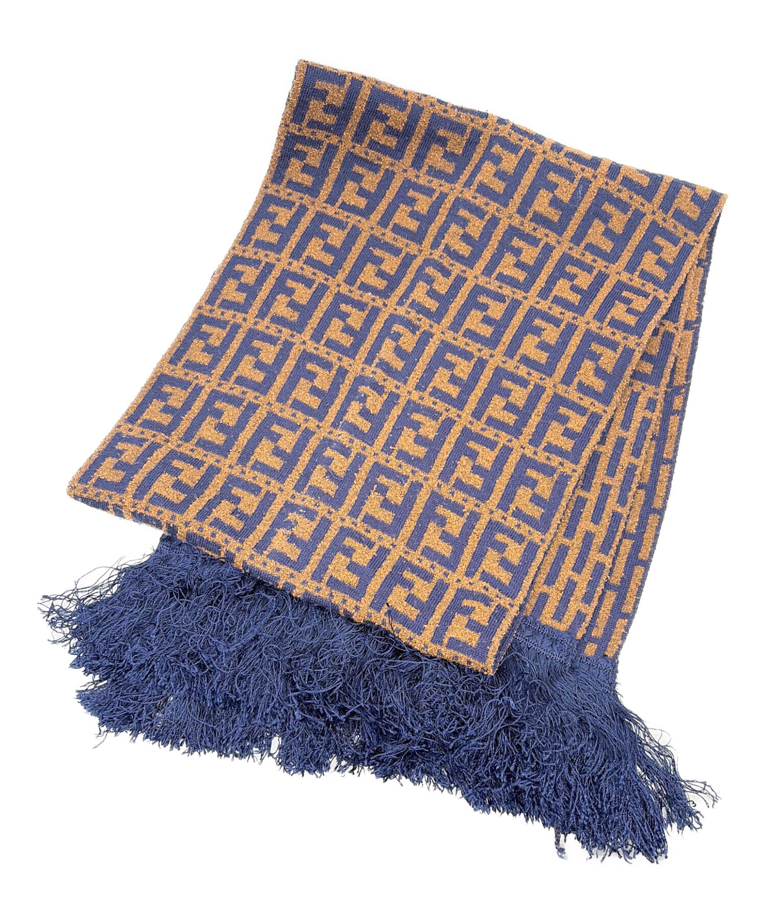 FENDI フェンディ マフラー メンズ レディース ネイビー リバーシブル 紺 中古・古着通販】FENDI (フェンディ) マフラー ブラウン×ネイビー
