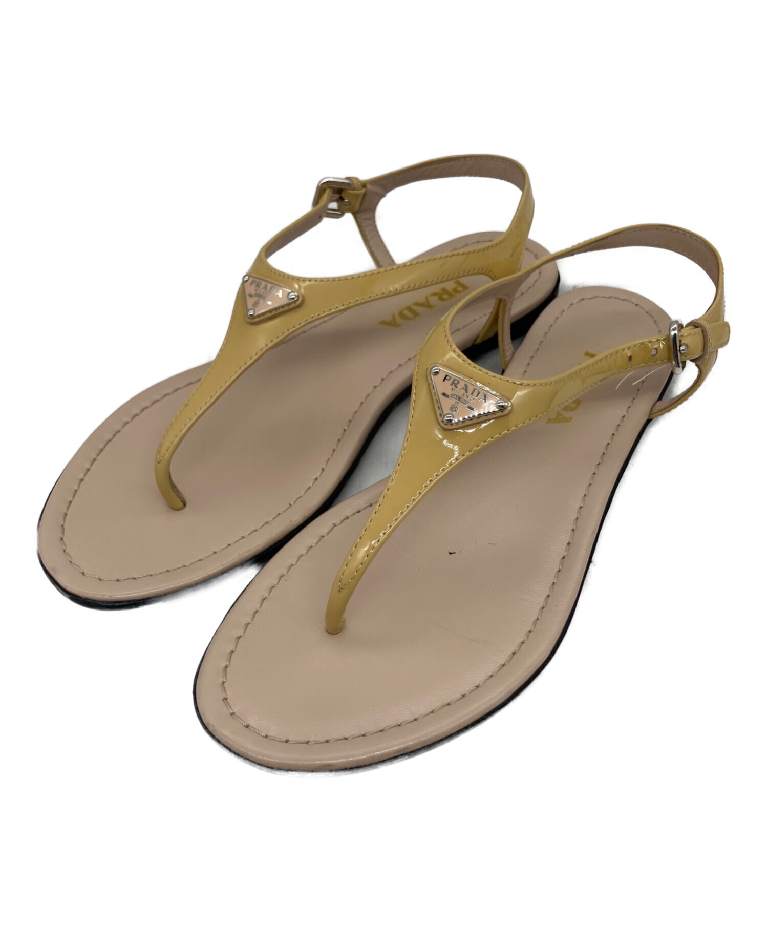 中古・古着通販】PRADA (プラダ) Tストラップサンダル イエロー サイズ