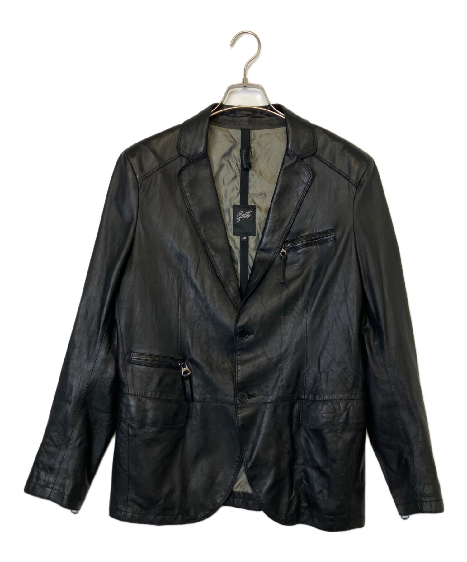 GARRETT レザージャケット ITALY製 48 黒 中古・古着通販】GARRETT (ギャレット) レザーテーラードジャケット