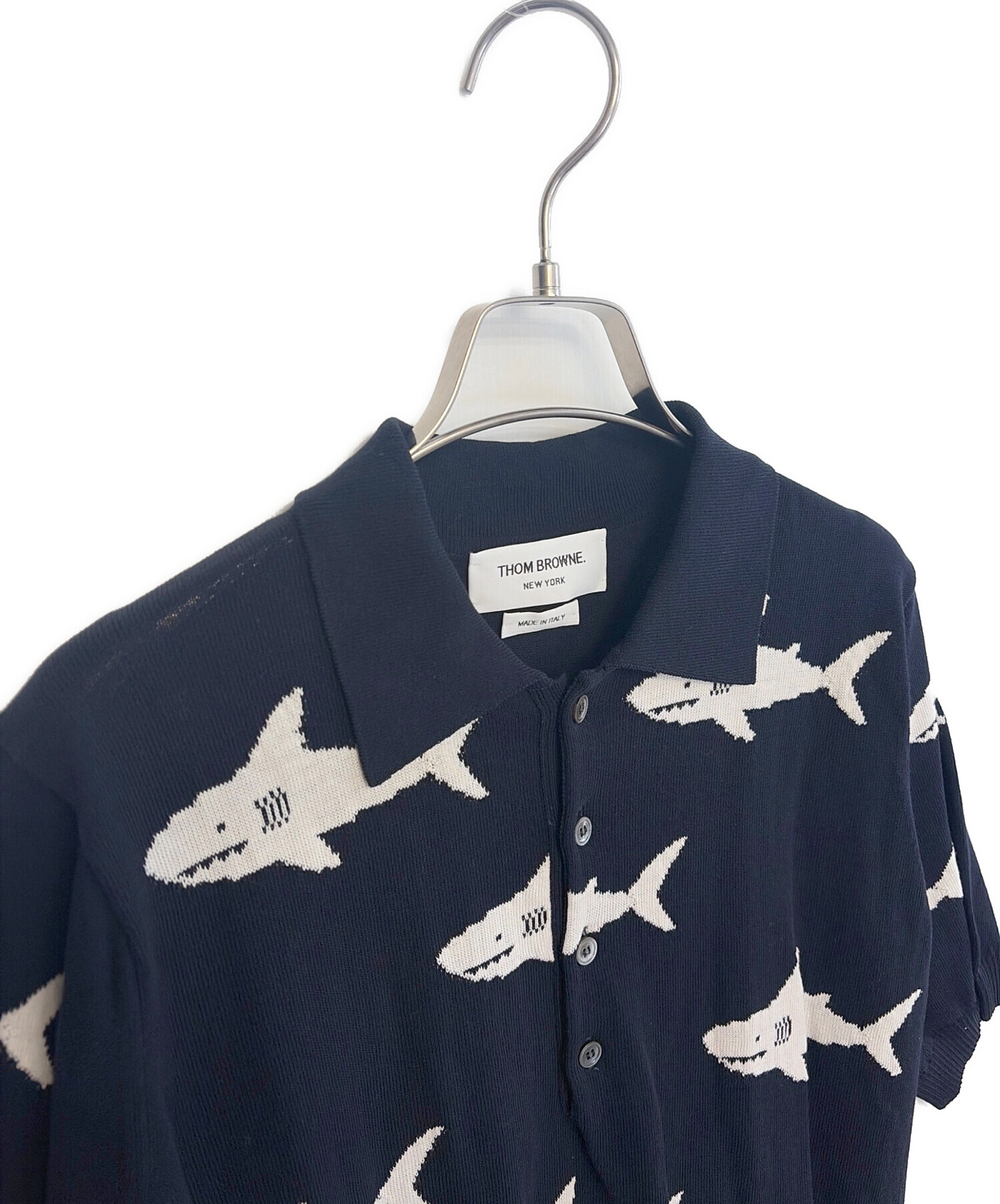 THOM BROWNE 現行モデル 半袖 ポロシャツ ネイビー 紺 2 中古・古着通販】Thom Browne (トムブラウン) ポロシャツ ネイビー