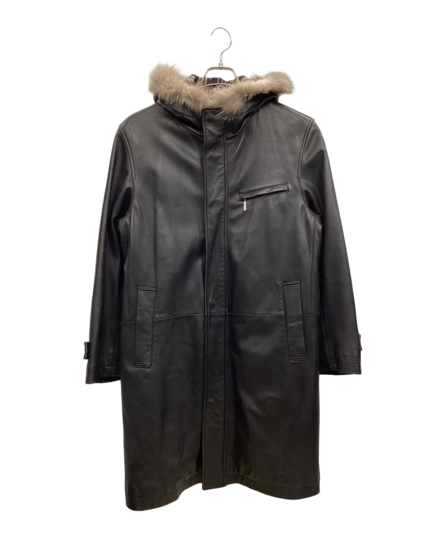 バーバリー　ブラックレーベル　ラビットファー付き　ラムレザー　トレンチコート バーバリーブラックレーベルラビットファー付きラムレザートレンチ