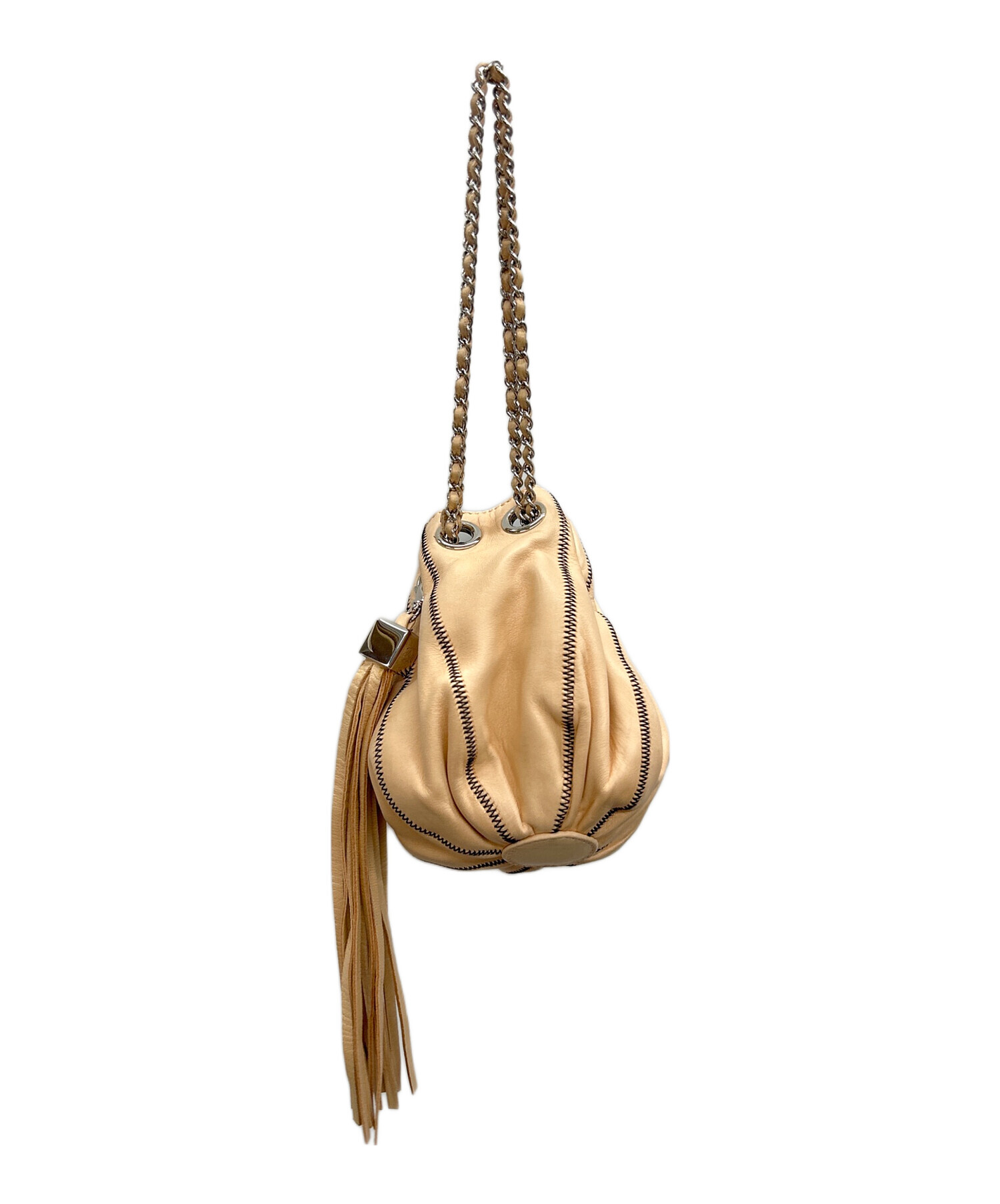 中古・古着通販】CHANEL (シャネル) 巾着ショルダーバッグ ベージュ