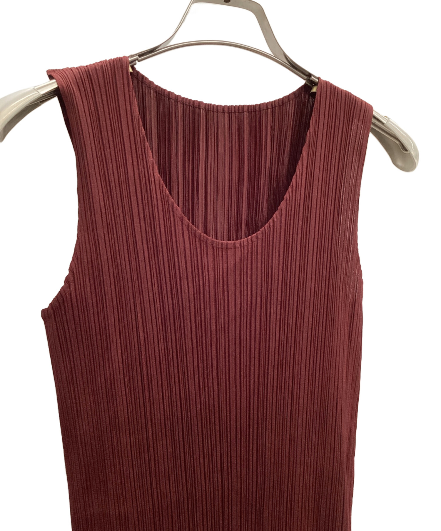 PLEATS PLEASE ノースリーブ ワンピース ボルドー サイズ3 中古・古着通販】PLEATS PLEASE (プリーツプリーズ) ノースリーブ