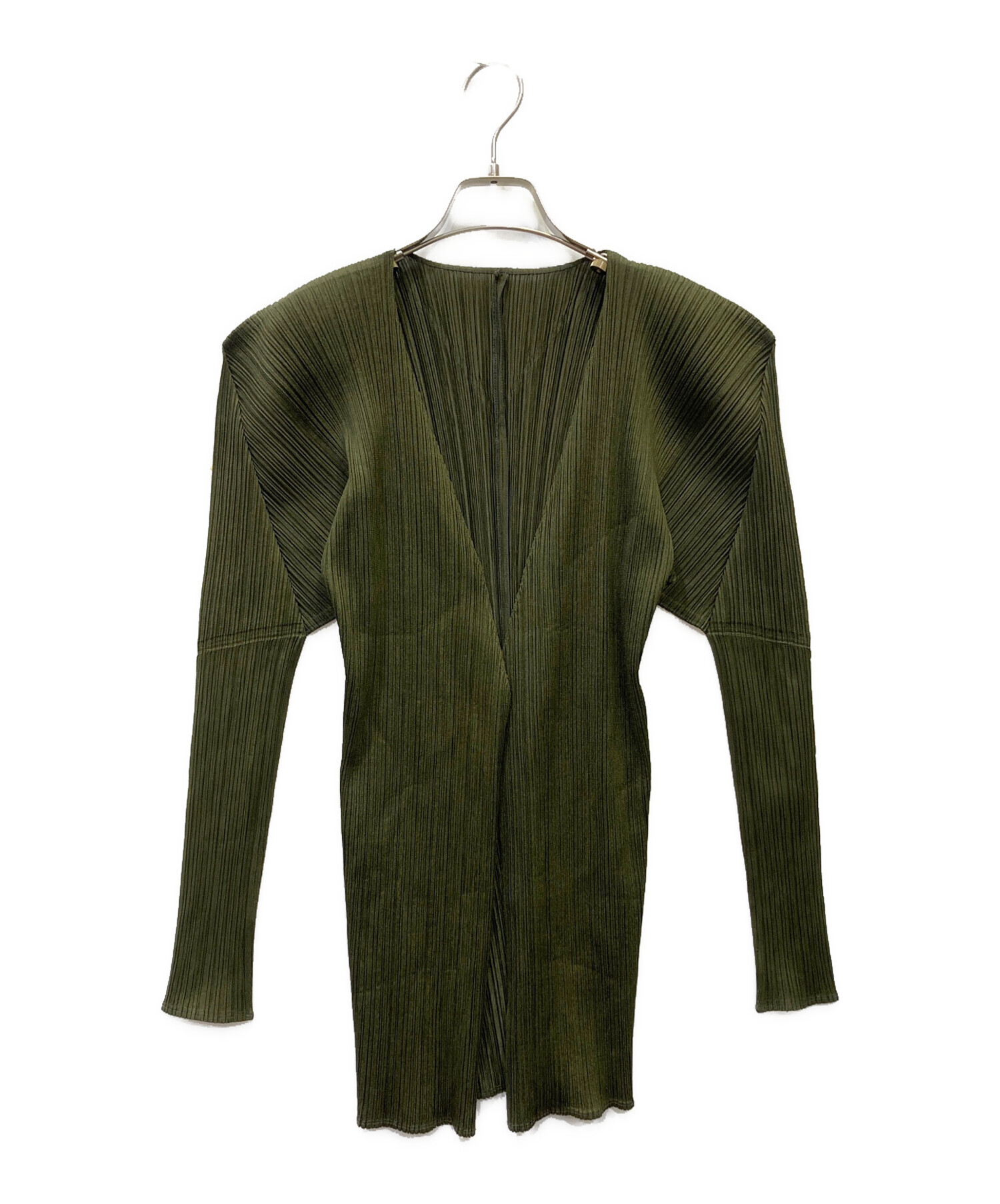 プリーツプリーズ イッセイミヤケ　カーディガン カーキ グリーン 中古・古着通販】PLEATS PLEASE (プリーツプリーズ) 薄手カーディガン