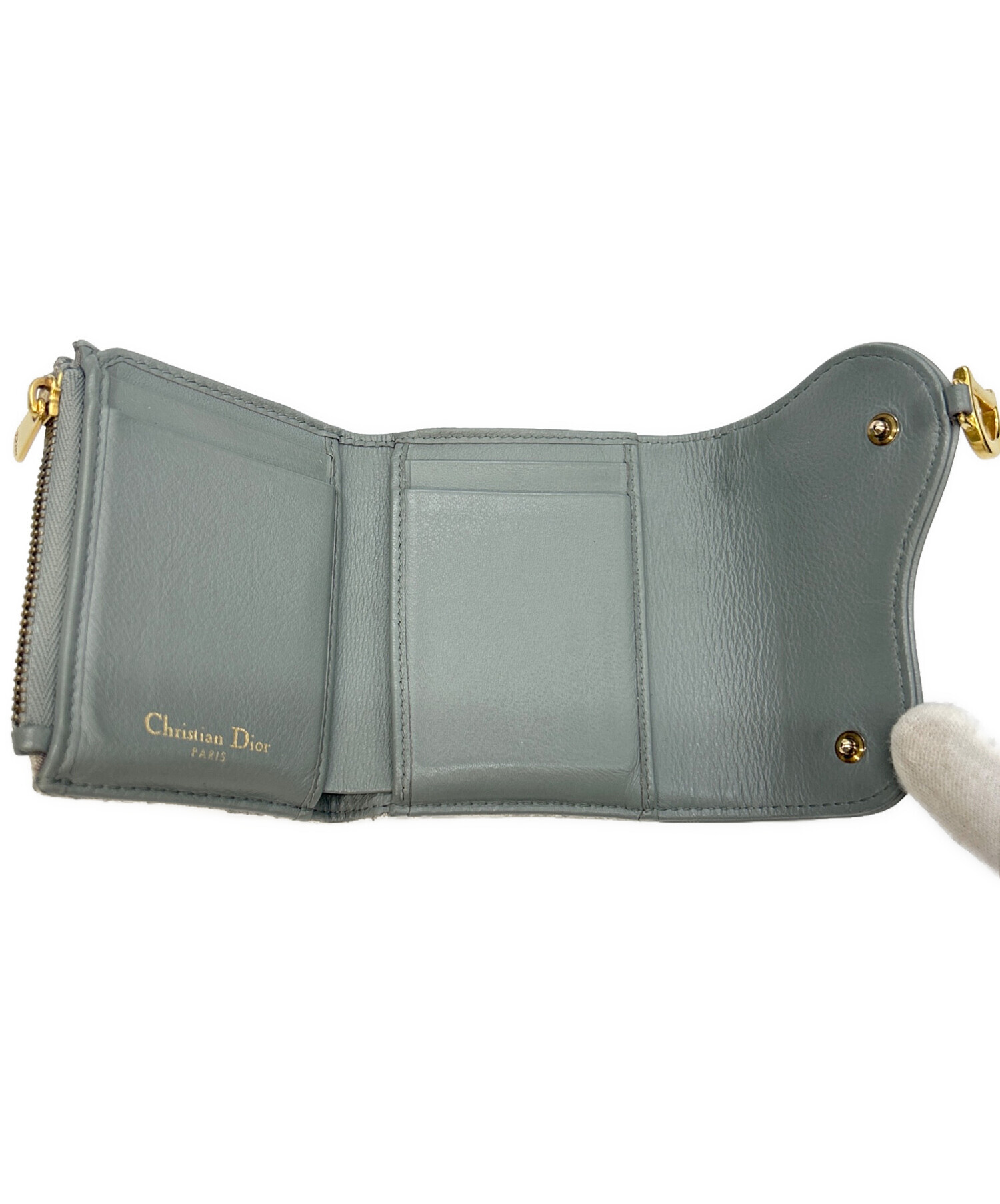 【再出品】クリスチャンディオールSaddle ロータスウォレット グレー 再出品】クリスチャンディオールSaddle ロータスウォレット グレー