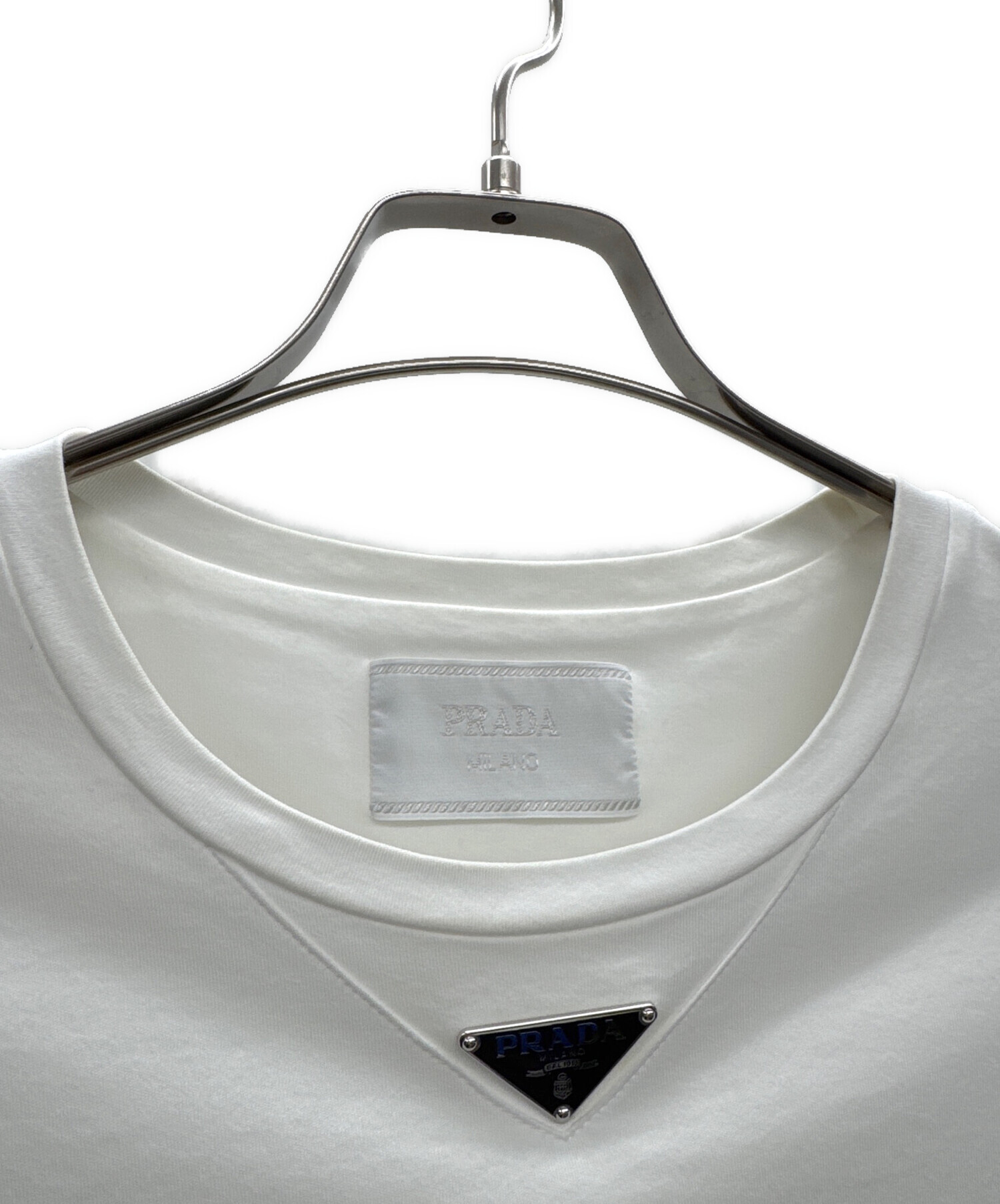 プラダトライアングルロゴプレートTシャツ新品未使用サイズXS PRADA (プラダ) トライアングル ロゴ プレート クルーネック 半袖 T