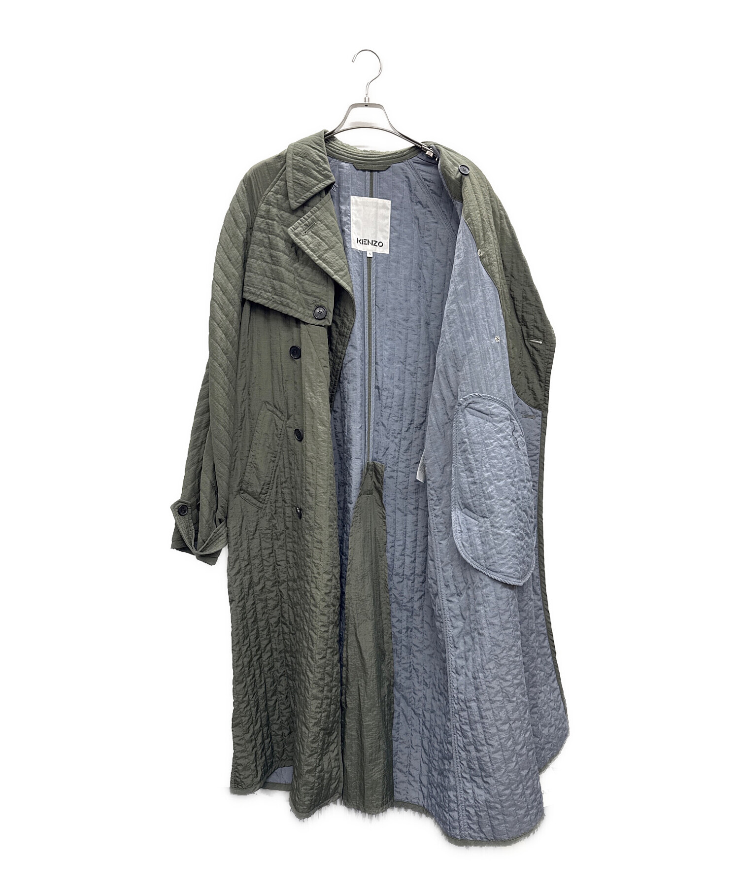 KENZO ダブルコート 中古・古着通販】KENZO (ケンゾー) ウールコート オリーブ