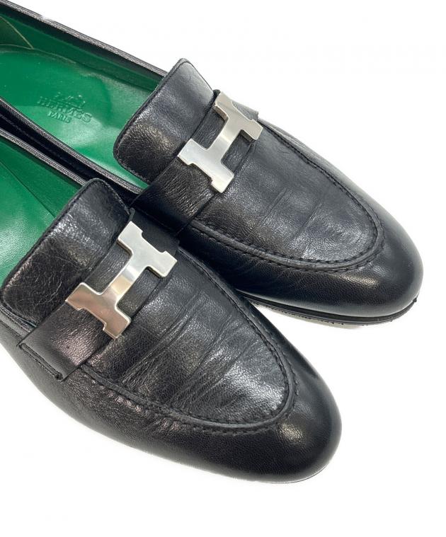 chane　HERMES ローファー　ブラック　381/2 中古・古着通販】HERMES (エルメス) ローファー ブラック サイズ:38.1