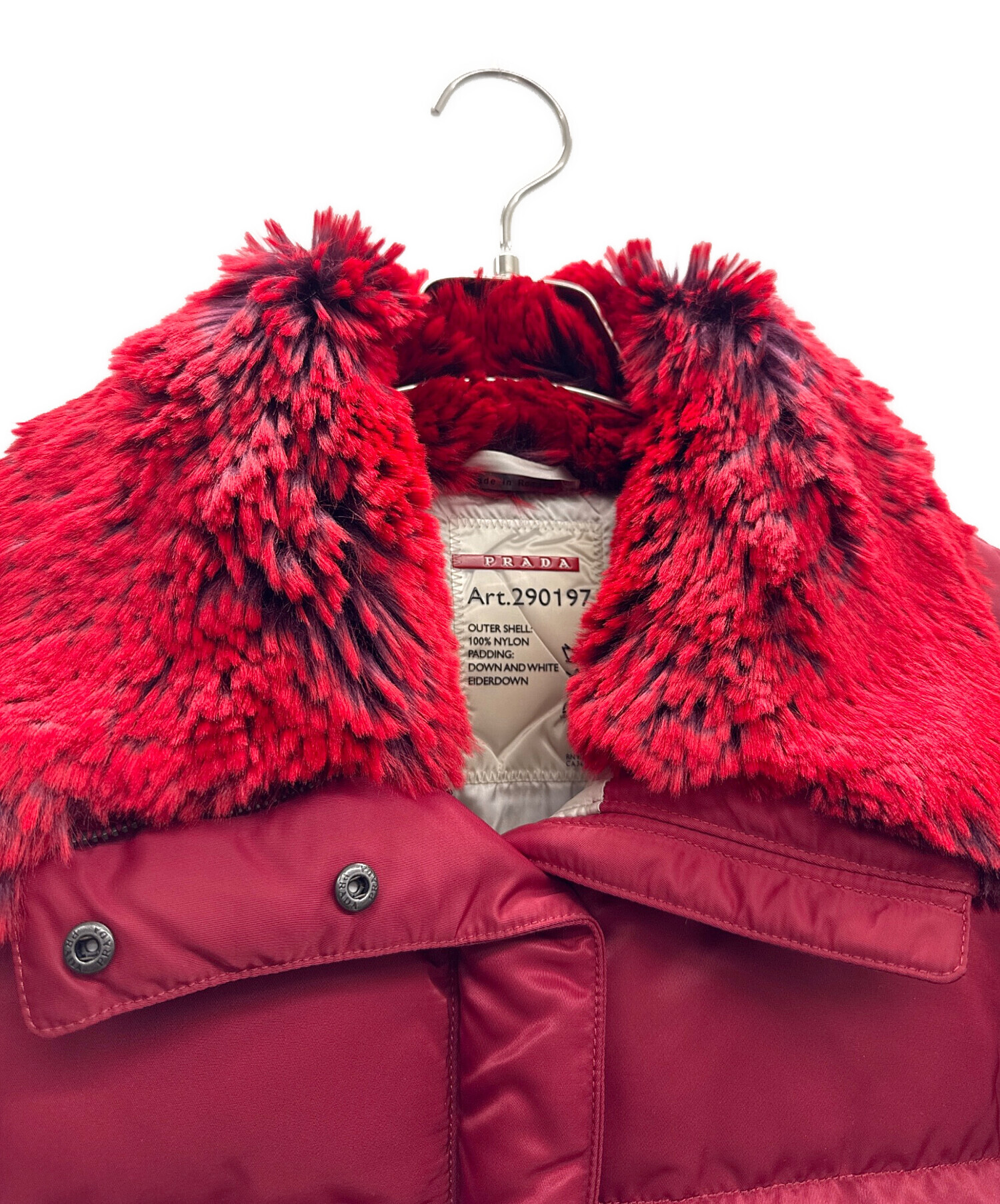 中古・古着通販】PRADA (プラダ) ファー付ダウンジャケット レッド