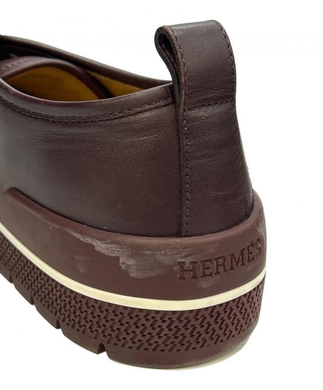 中古 ヘルメス HERMES レザー スニーカー ベルクロ サイズ40 中古・古着通販】HERMES (エルメス) レザースニーカー ボルドー サイズ