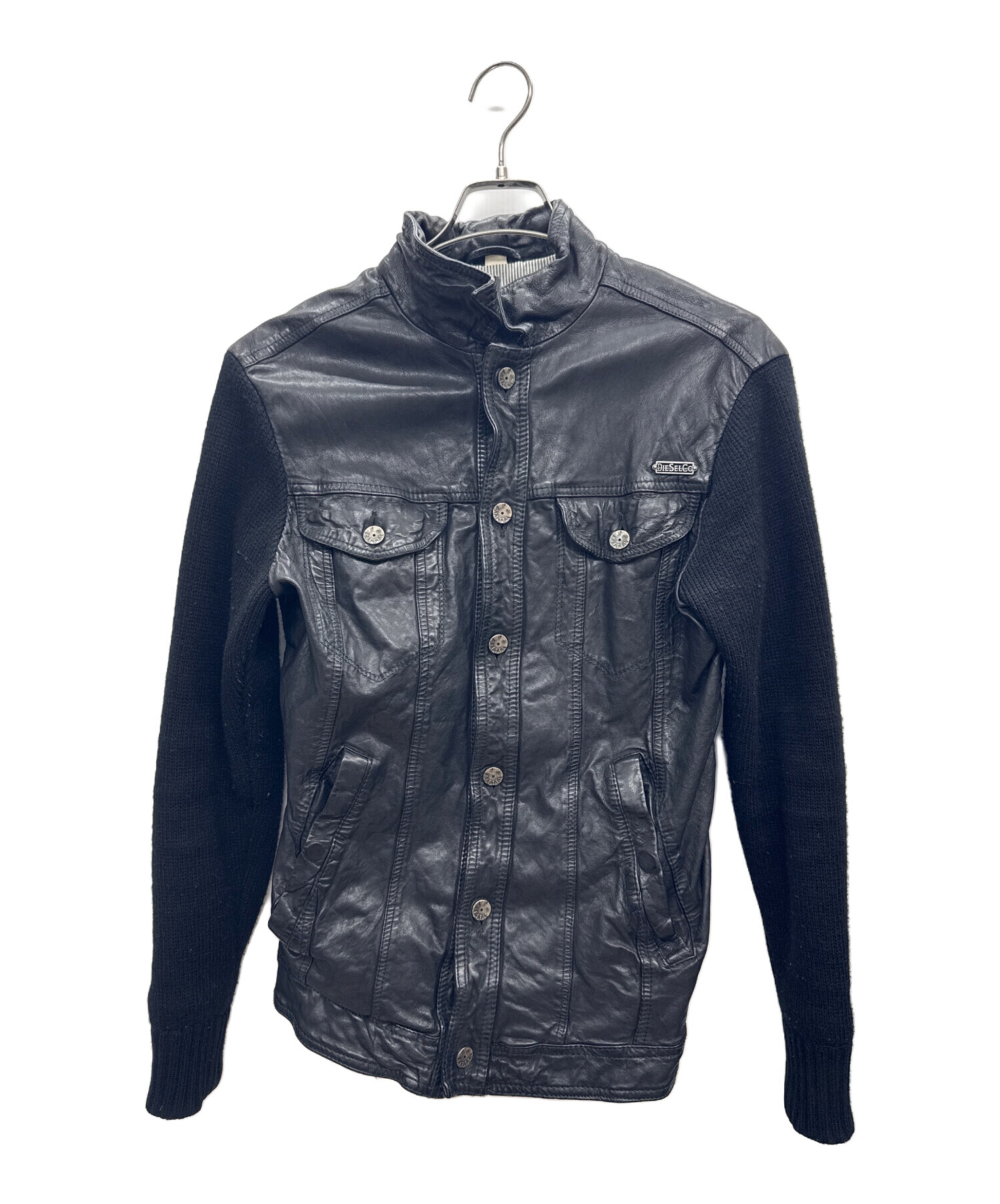 【美品】 DIESEL コーデュロイ × 本革 レザー 切替ジャケット 黒 M 中古・古着通販】DIESEL (ディーゼル) レザー切替ジャケット ブラック