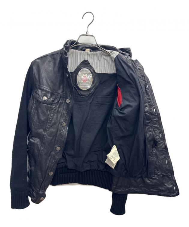 中古・古着通販】DIESEL (ディーゼル) レザー切替ジャケット ブラック