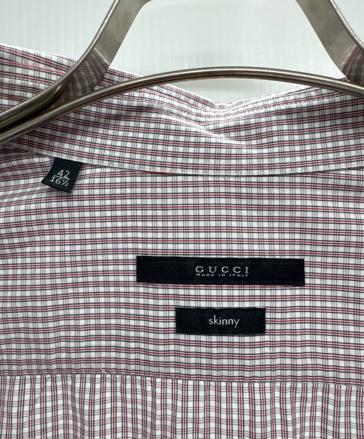 中古・古着通販】GUCCI (グッチ) チェックシャツ レッド サイズ:42 