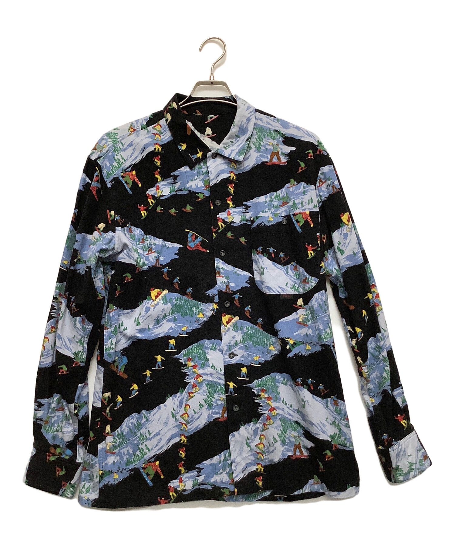 中古・古着通販】PAPAS (パパス) 総柄シャツ ブラック×ブルー サイズ:L 