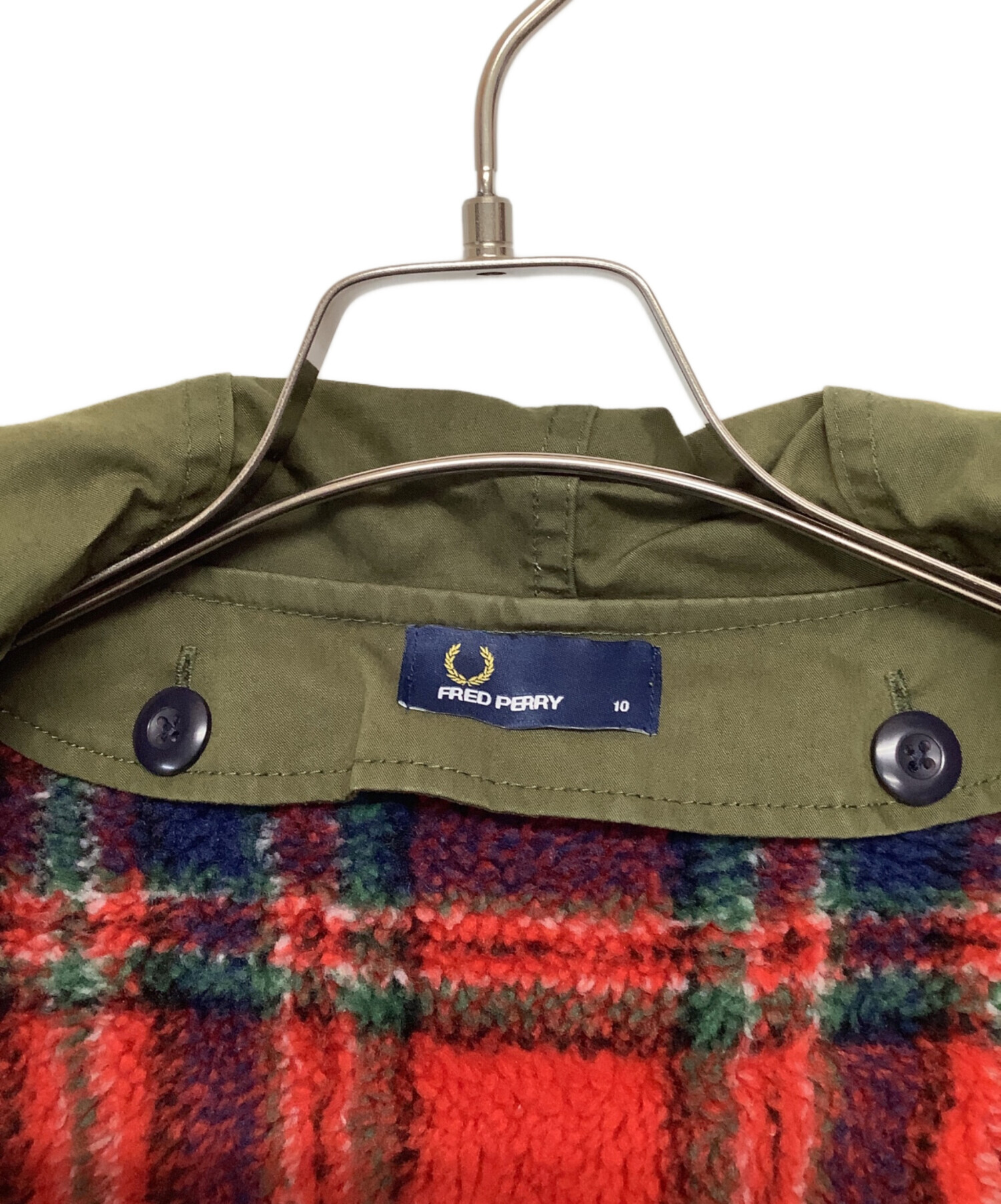 FRED PERRY モッズコート S カーキ ライナー付 ブロックチェック 中古・古着通販】FRED PERRY (フレッドペリー) ライナー付モッズコート