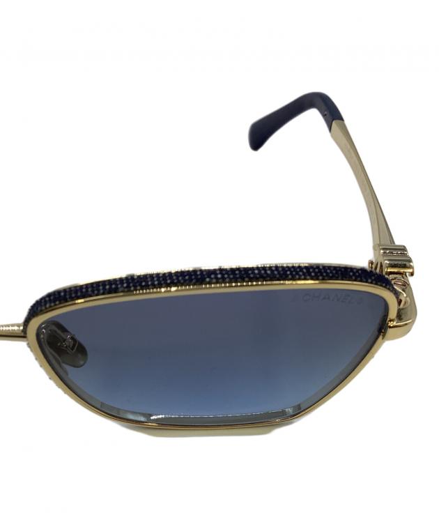 CHANEL シャネル　希少　パール付サングラス　ブルー 中古・古着通販】CHANEL (シャネル) キャッツアイシェイプサングラス