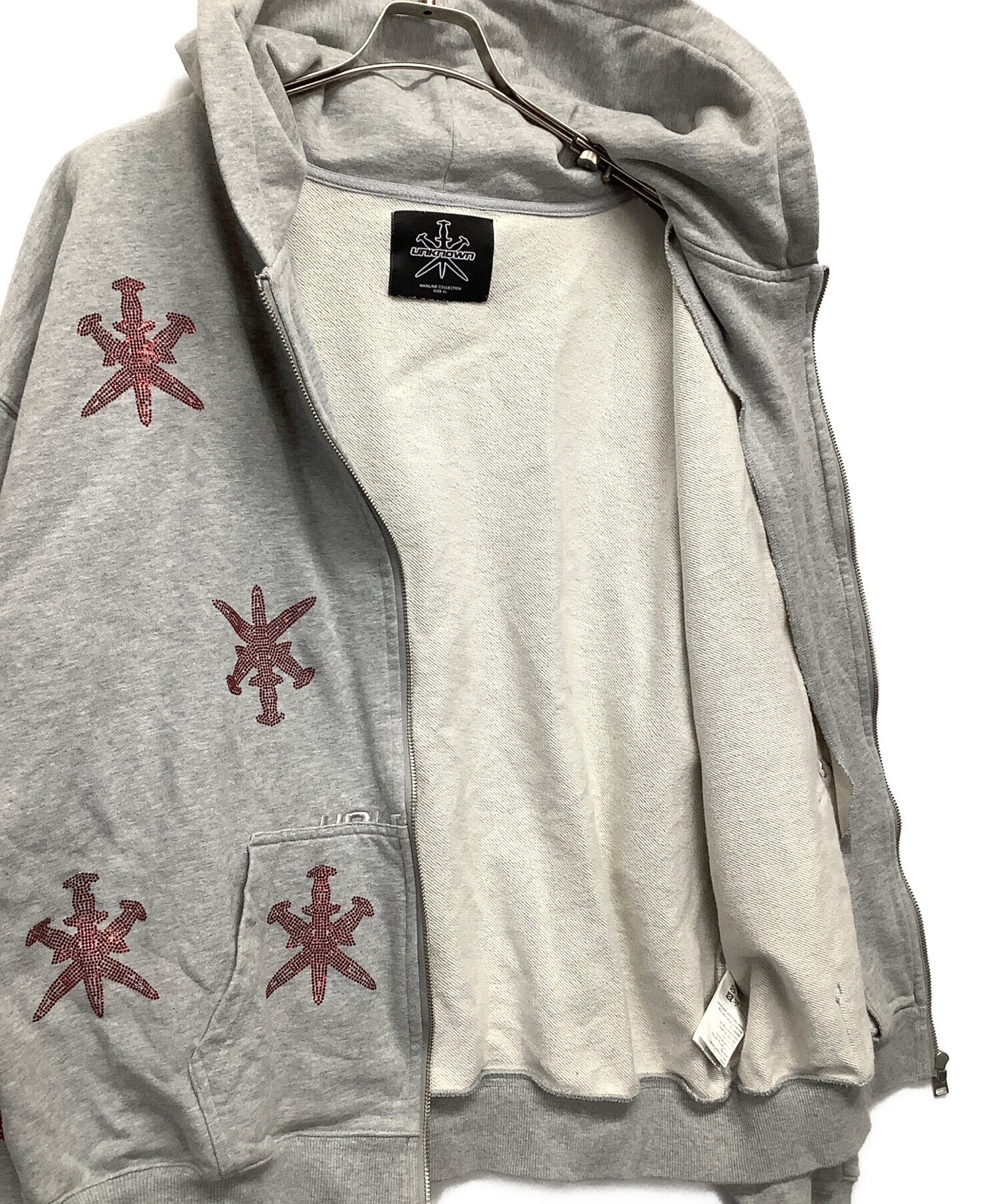 中古・古着通販】unknown (アンノーン) ジップパーカー グレー サイズ 