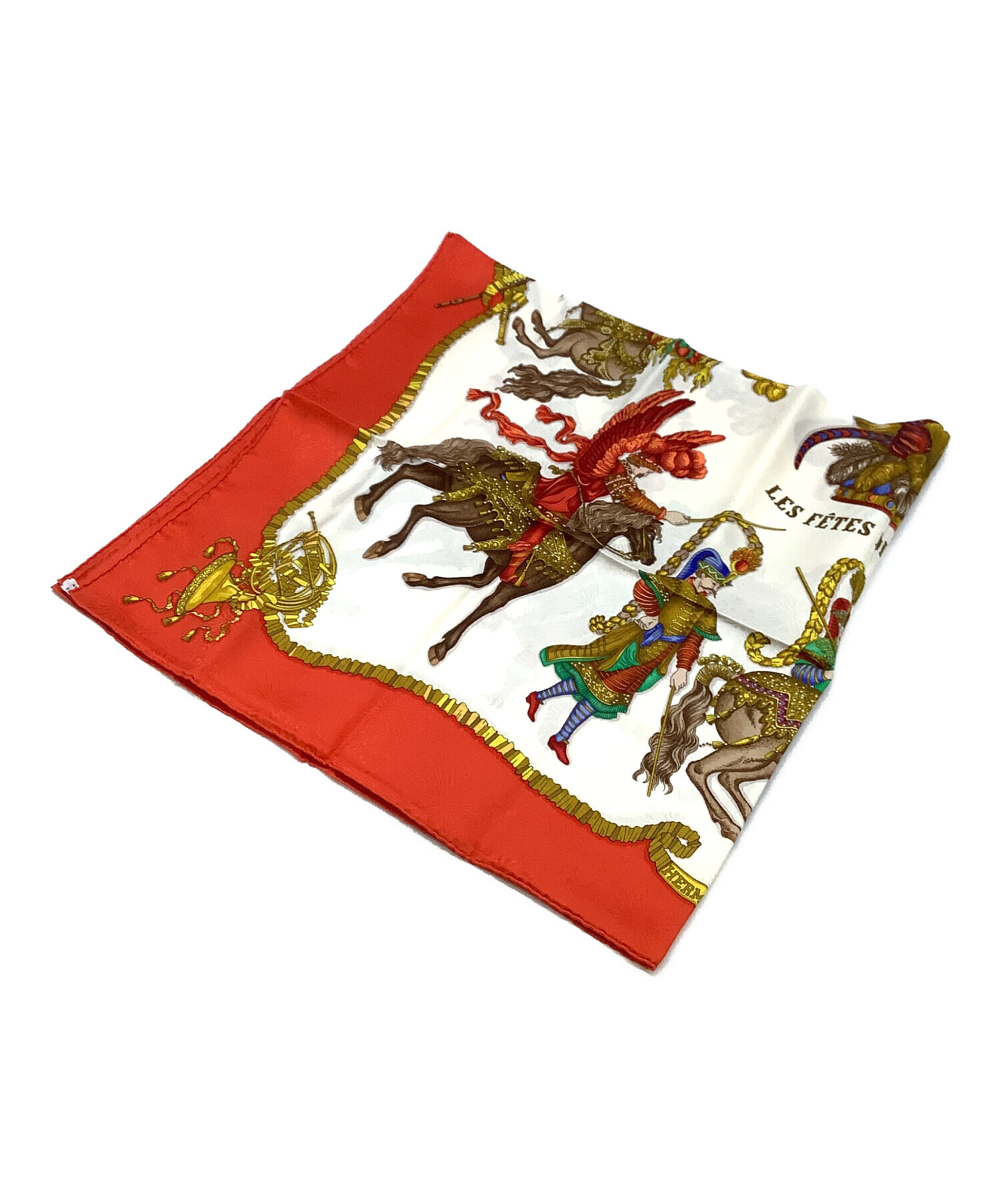 中古・古着通販】HERMES (エルメス) シルクスカーフ レッド×ホワイト