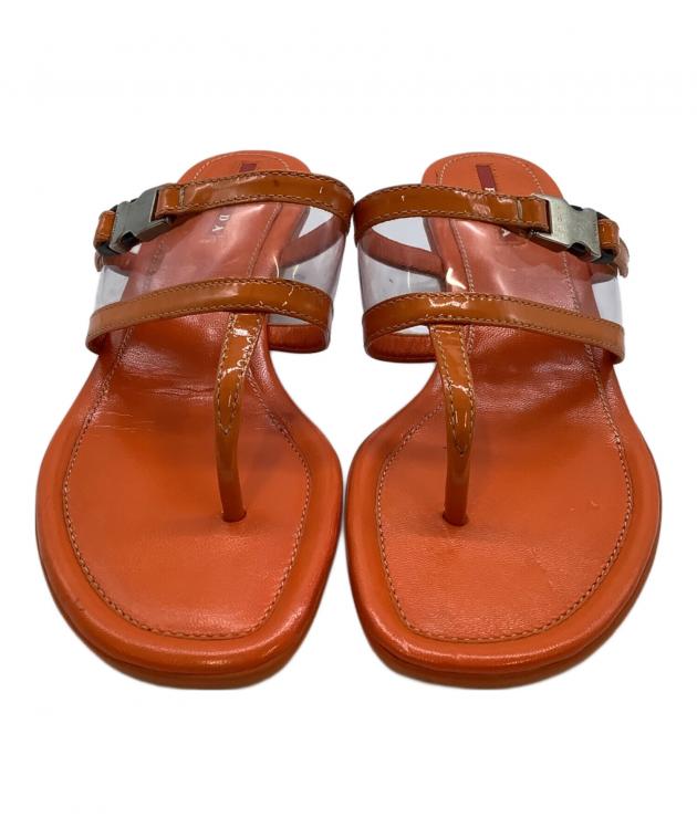Pradaプラダオレンジミュールサンダル35.5 中古・古着通販】PRADA (プラダ) リネアロッサミュール PRADA オレンジ