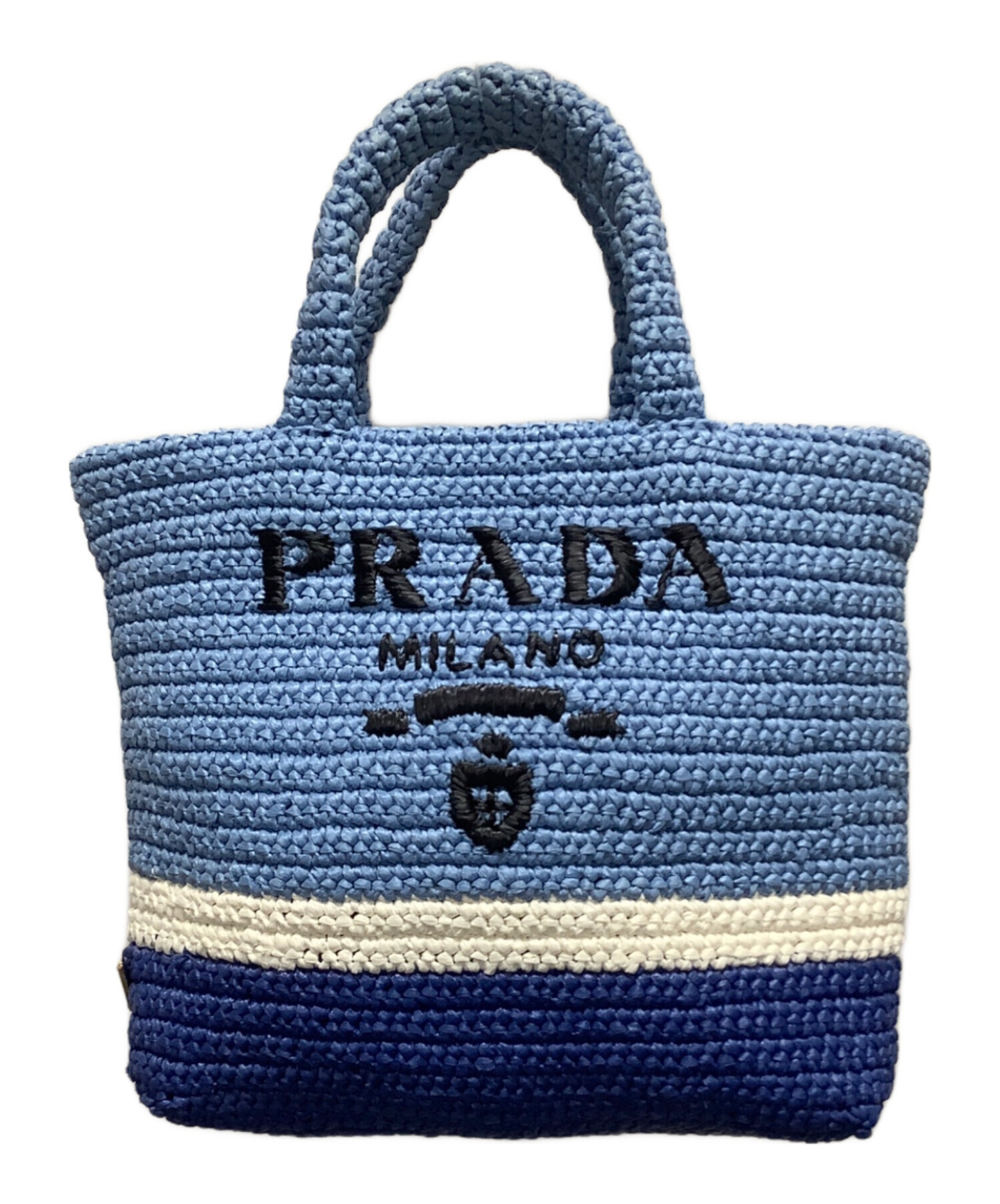 中古・古着通販】PRADA (プラダ) ストライプラフィアスモールトート