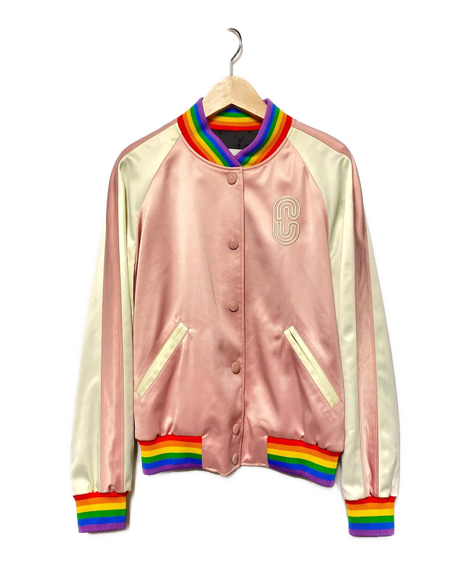 最終★美品★コーチCOACHシグネチャー　スカジャン刺繍ロゴジャケットピンク 最終☆美品☆コーチCOACHシグネチャー スカジャン刺繍ロゴジャケット