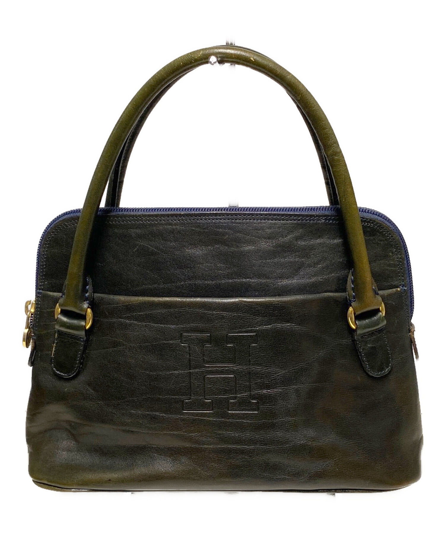 HIROFU グリーン レザー ハンドバッグ HIROFU ヒロフ ダークグリーン