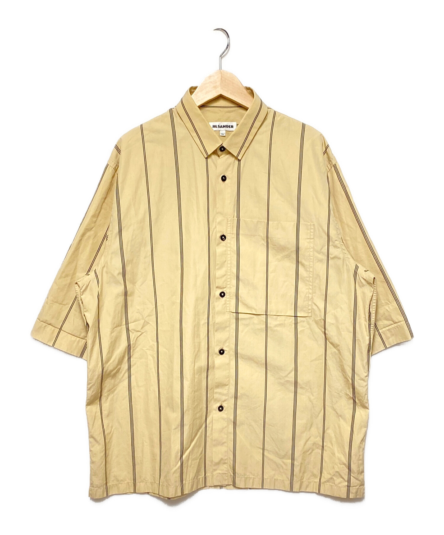 ジルサンダー/ストライプオーバーサイズドシャツ/光沢滑らか素材/ビッグシルエット 中古・古着通販】JIL SANDER (ジルサンダー) オーバーサイズストライプ