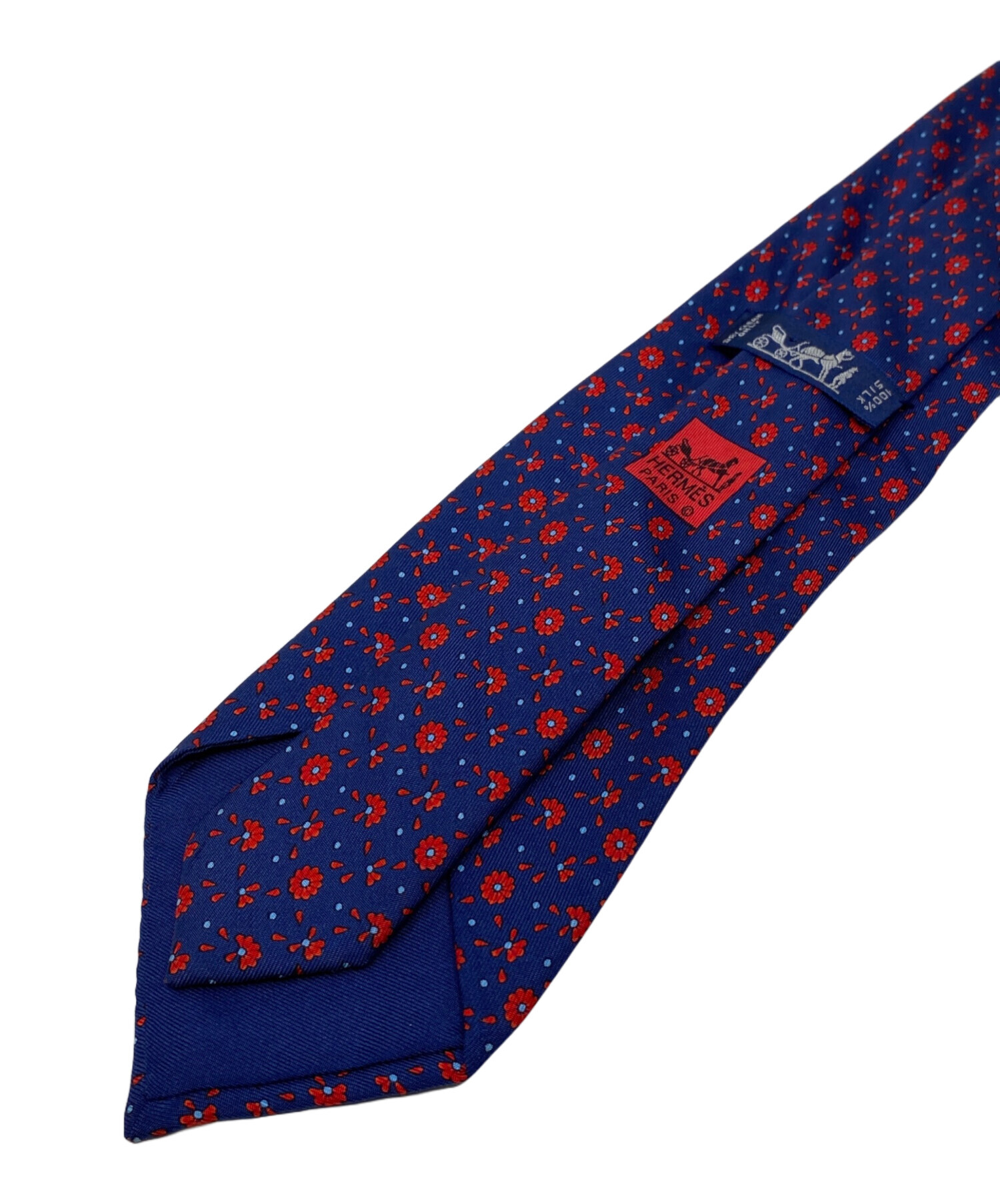 中古・古着通販】HERMES (エルメス) 花柄シルクネクタイ ネイビー