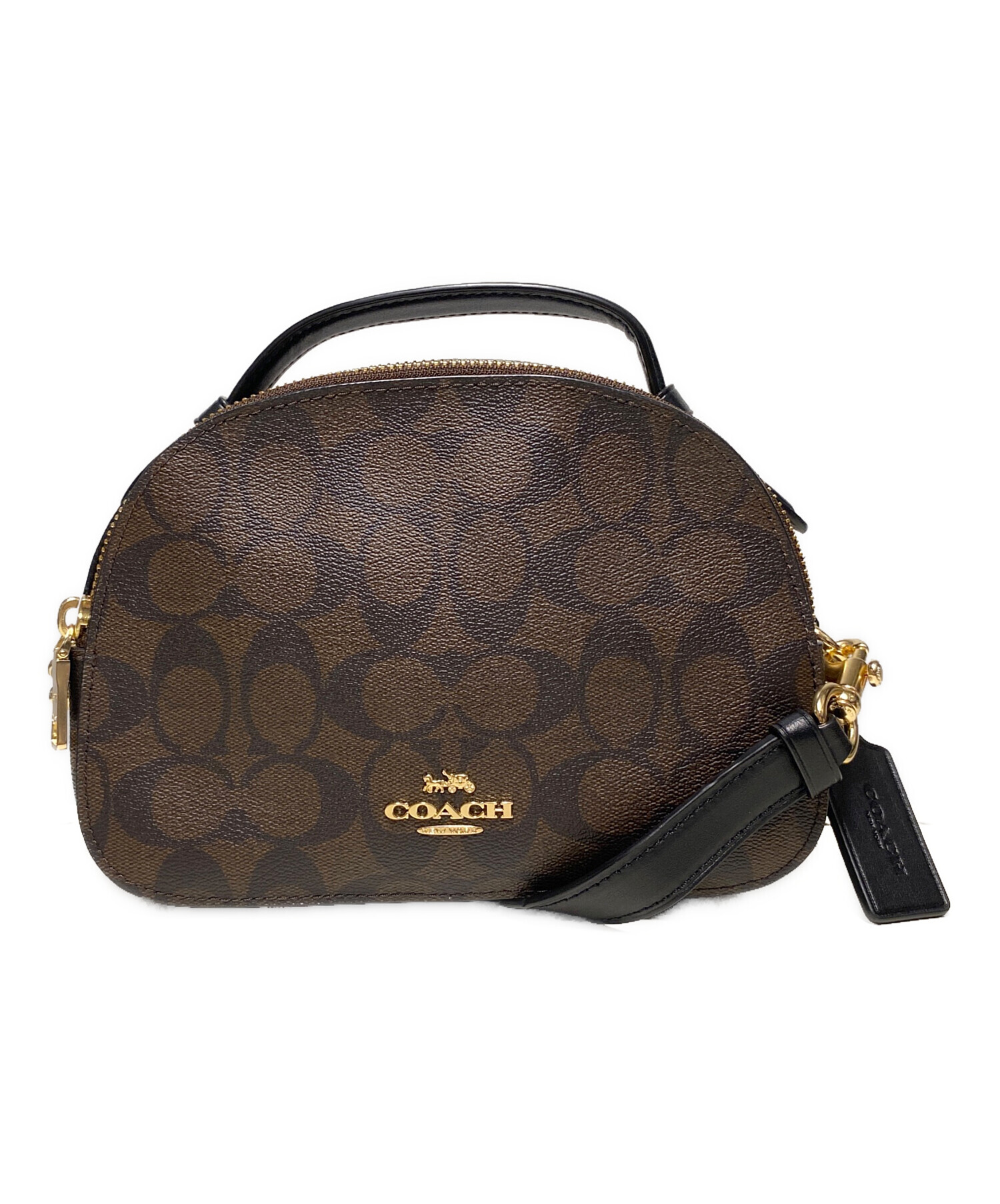 Brandol / COACH コーチ ショルダーバッグ シグネチャー 2way ミニトートバッグ ブラウン×ブラック CH468 IMAA8 COACH シグネイチャー ブラック2WAY バッグ